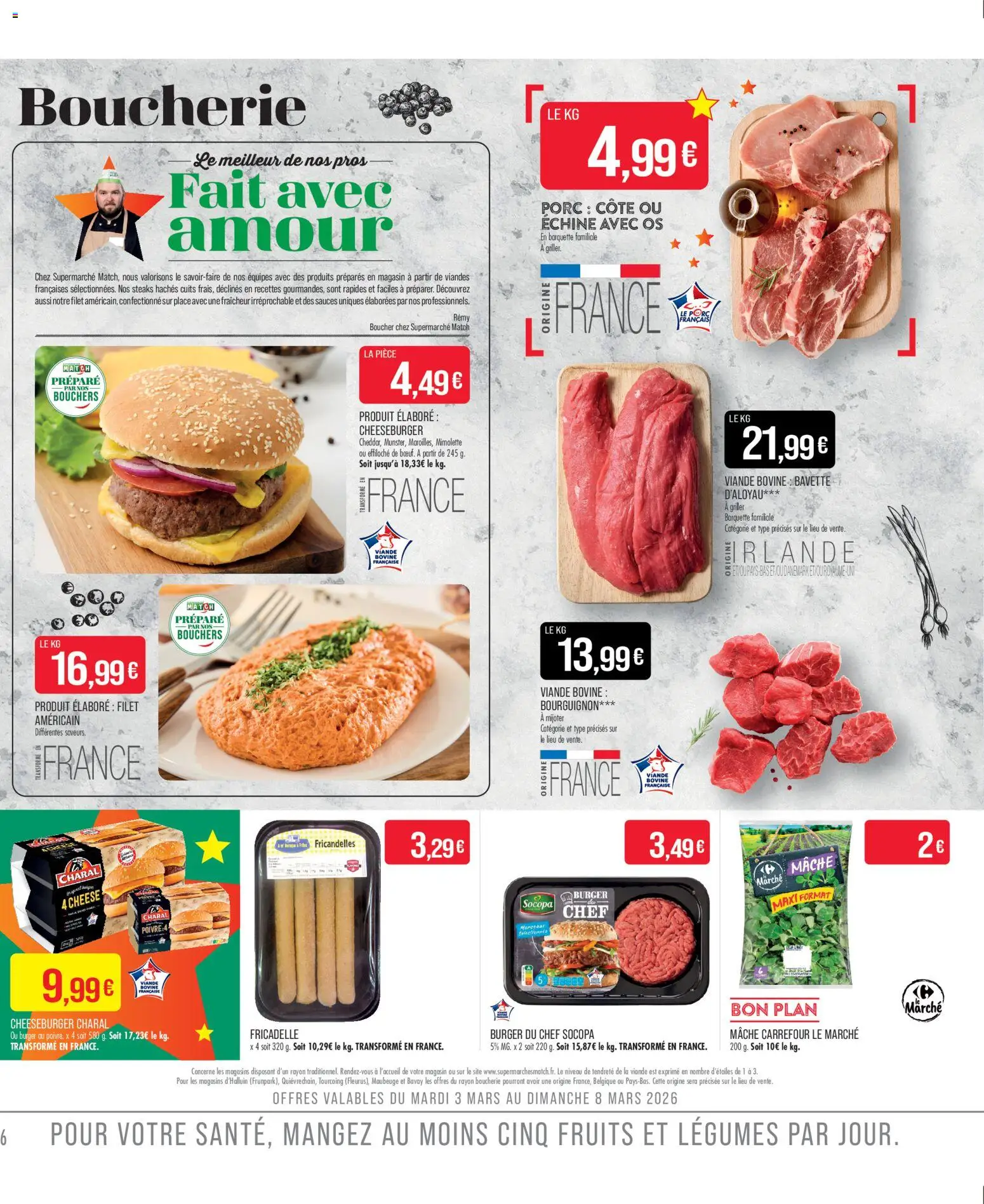 {H1} | Page: 8 | Produits: Mâche, Viande bovine bavette, Poivre, Viande