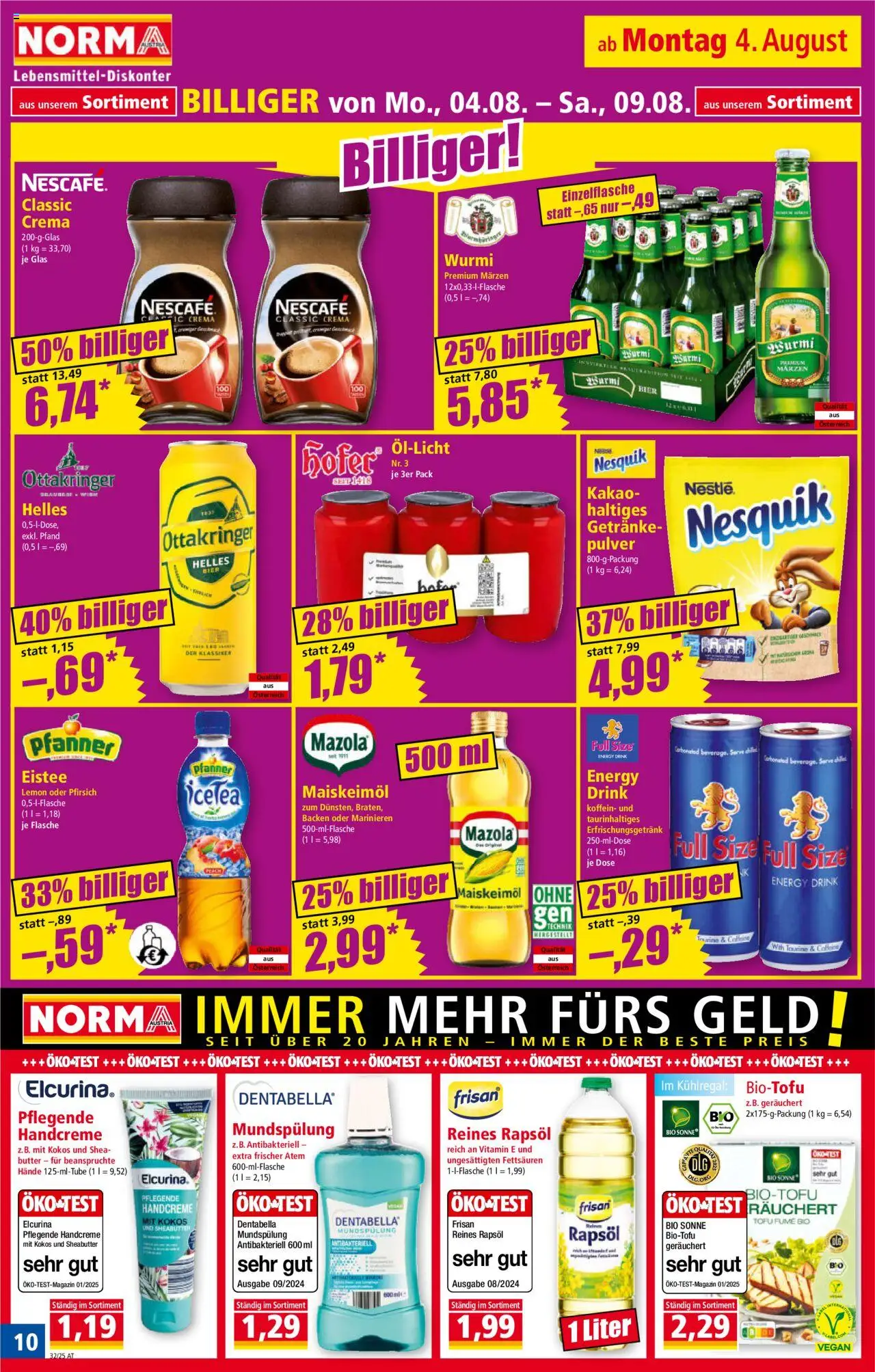 Norma Flugblatt gültig ab 04.08.2025 | Seite: 10 | Produkte: Pfirsich, Butter, Bier, Handcreme