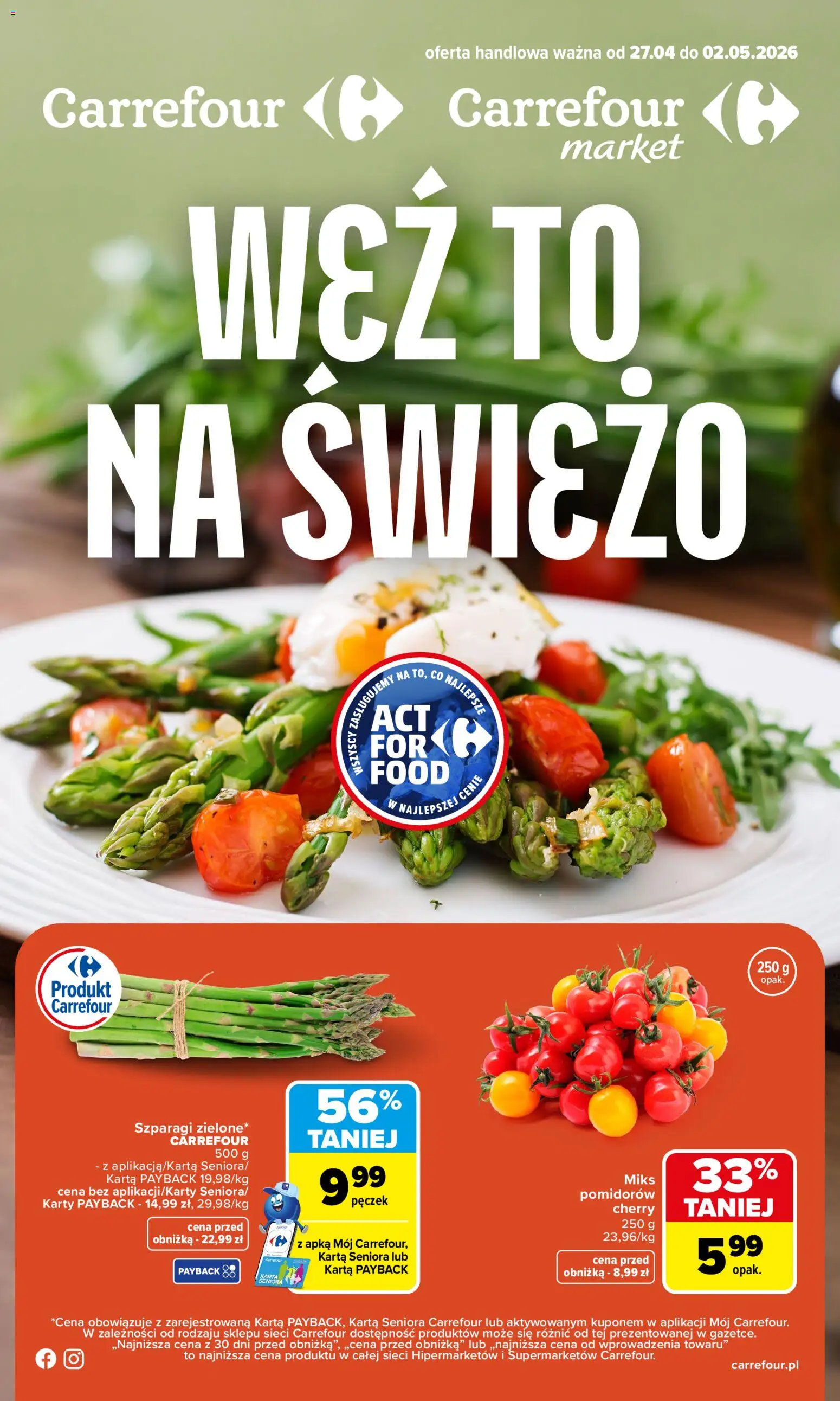 Carrefour gazetka - Weź to na świeżo od 27.04.2026 | Strona: 1 | Produkty: Karta, Szparagi