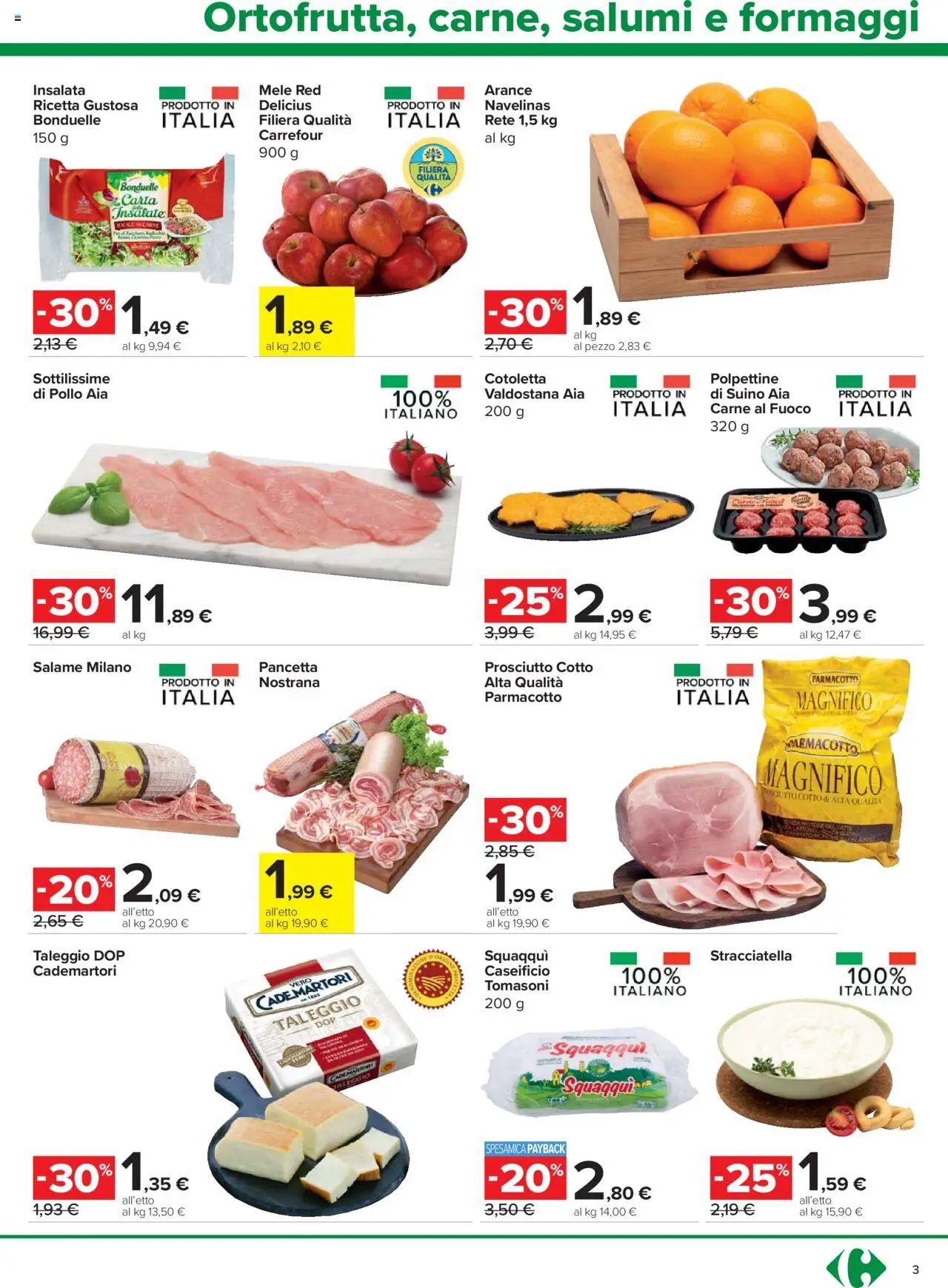 Volantino Carrefour del 24.10.2025 | Pagina: 3 | Prodotti: Pollo, Mele, Suino, Prosciutto