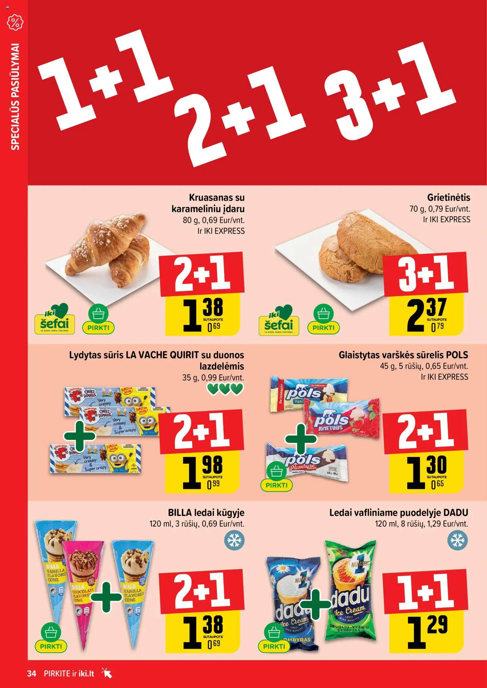 IKI akcijos nuo 02.03.2026 | Puslapis: 34 | Prekių: Ledai, Sūrelis, Sūris, Lydytas sūris