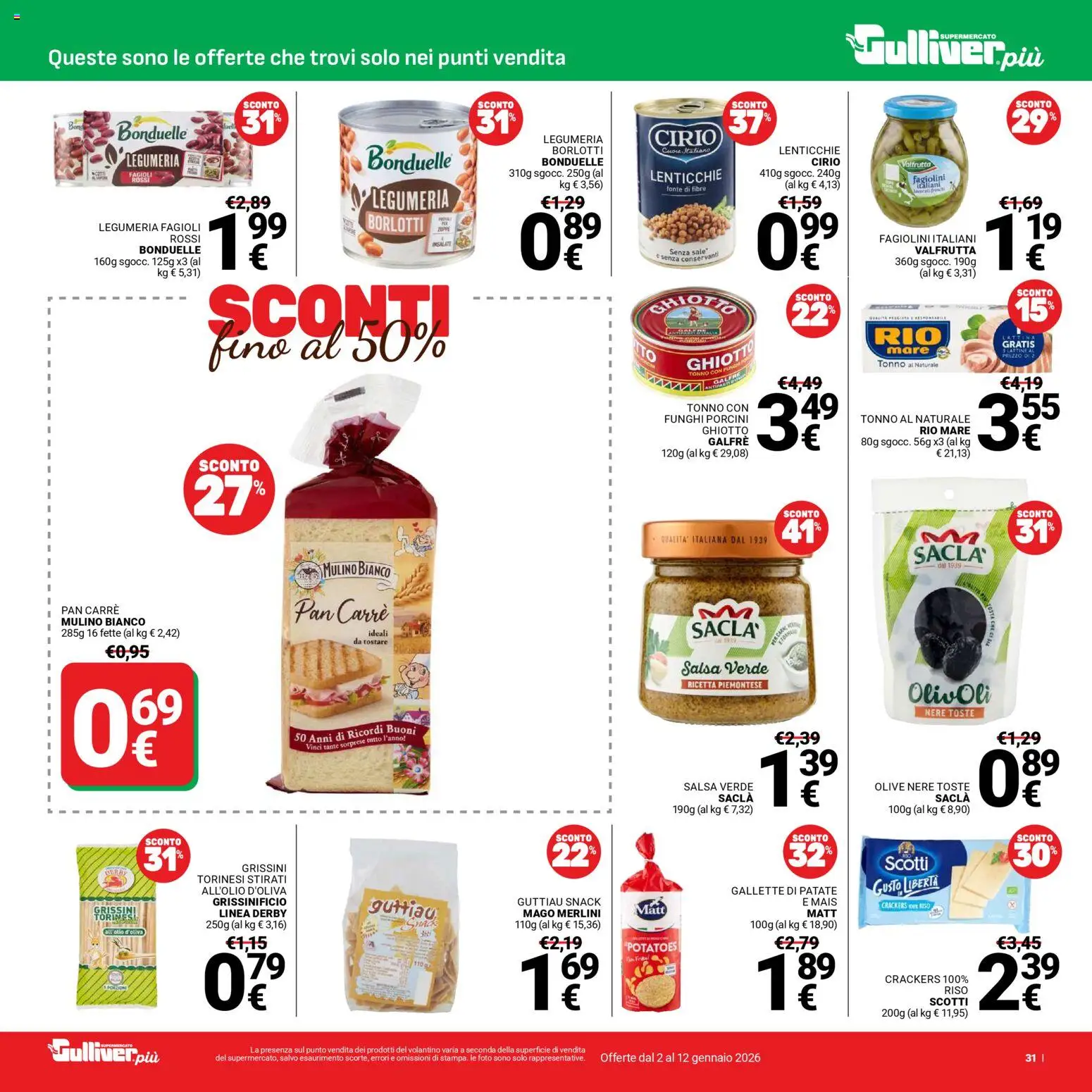 Volantino Gulliver del 02.01.2026 | Pagina: 31 | Prodotti: Funghi, Crackers, Gallette, Tonno