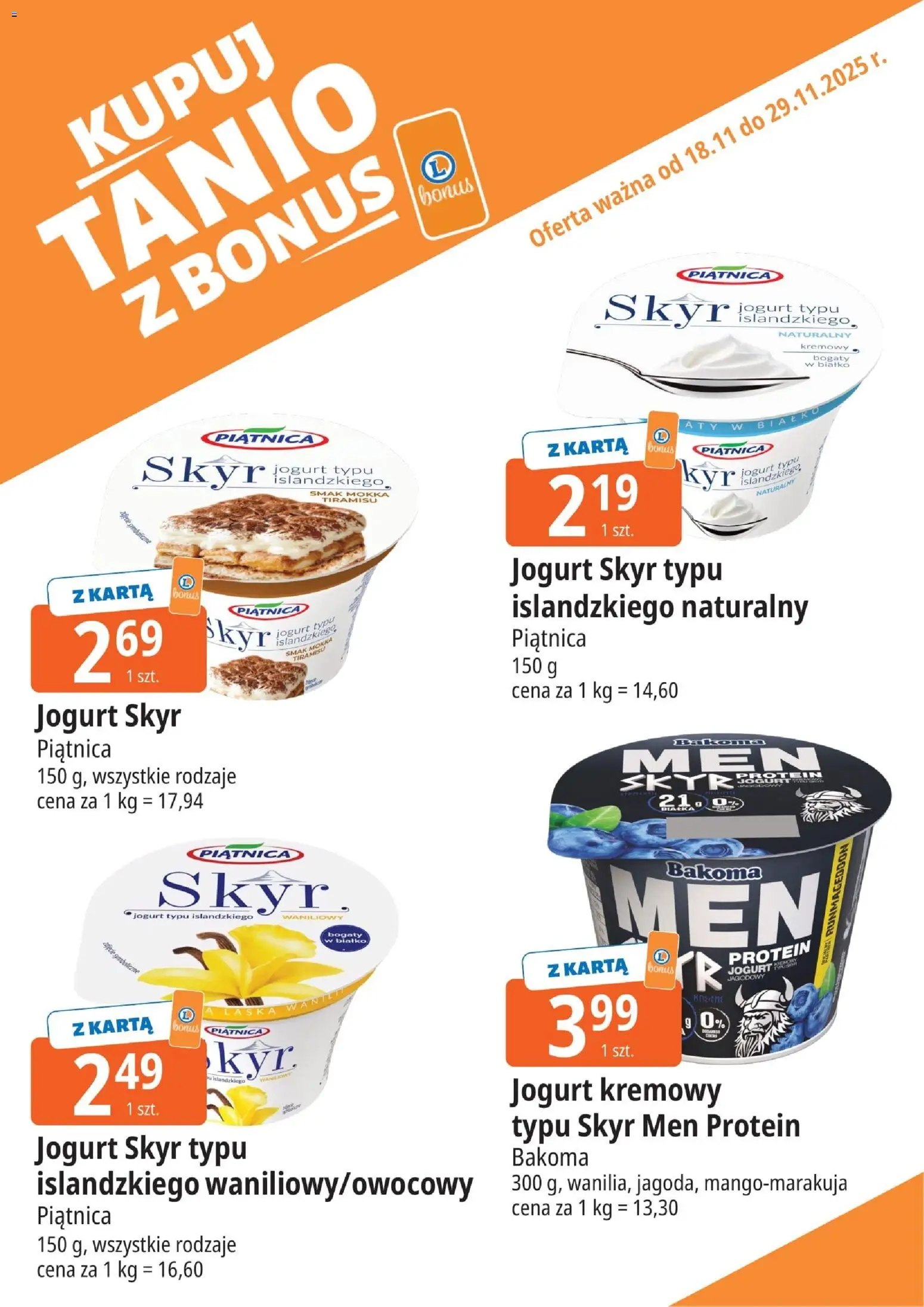 E.Leclerc Gazetka - Kłodzko kupony dodatkowe od 18.11.2025 | Strona: 6 | Produkty: Karta, Tiramisu, Jogurt kremowy, Skyr