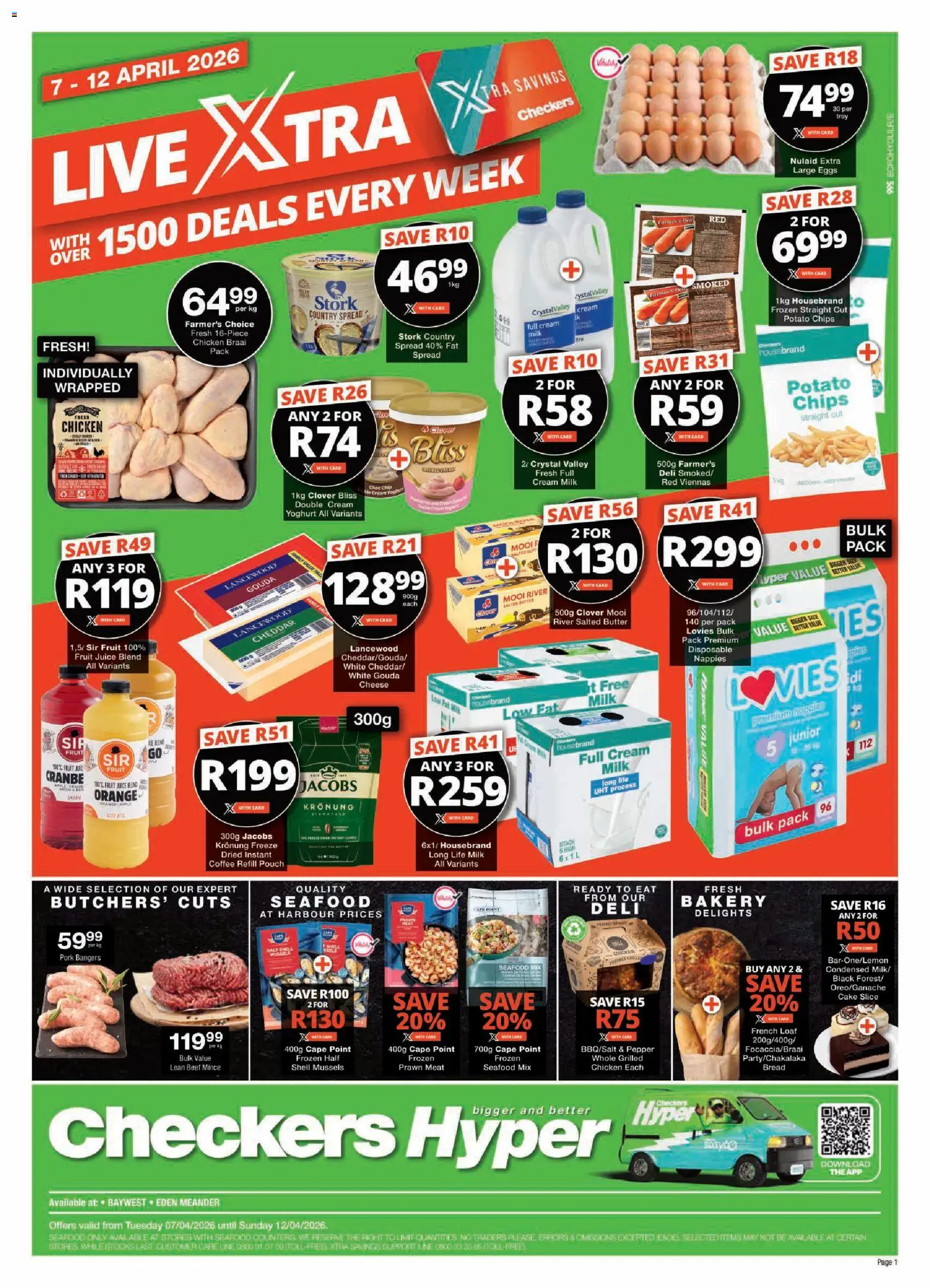 New Checkers catalogue – valid from 07.04.2026 | Page: 1 | Products: Yoghurt, Coffee, Pork, Beef
