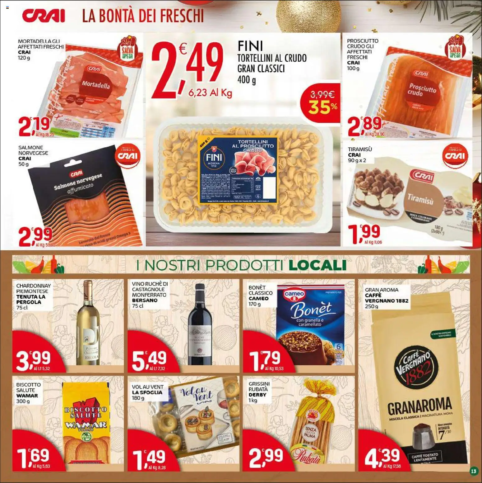 Volantino CRAI del 18.12.2025 | Pagina: 13 | Prodotti: Salmone, Pergola, Mortadella, Grissini