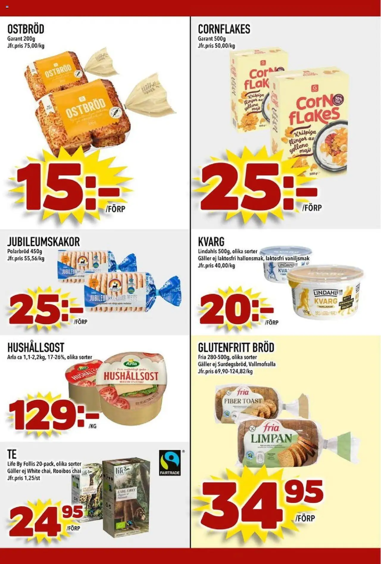 Din Mat reklamblad aktuell från 20.10.2025 | Sida: 4 | Produkter: Cornflakes, Hushållsost, Bröd, Flingor