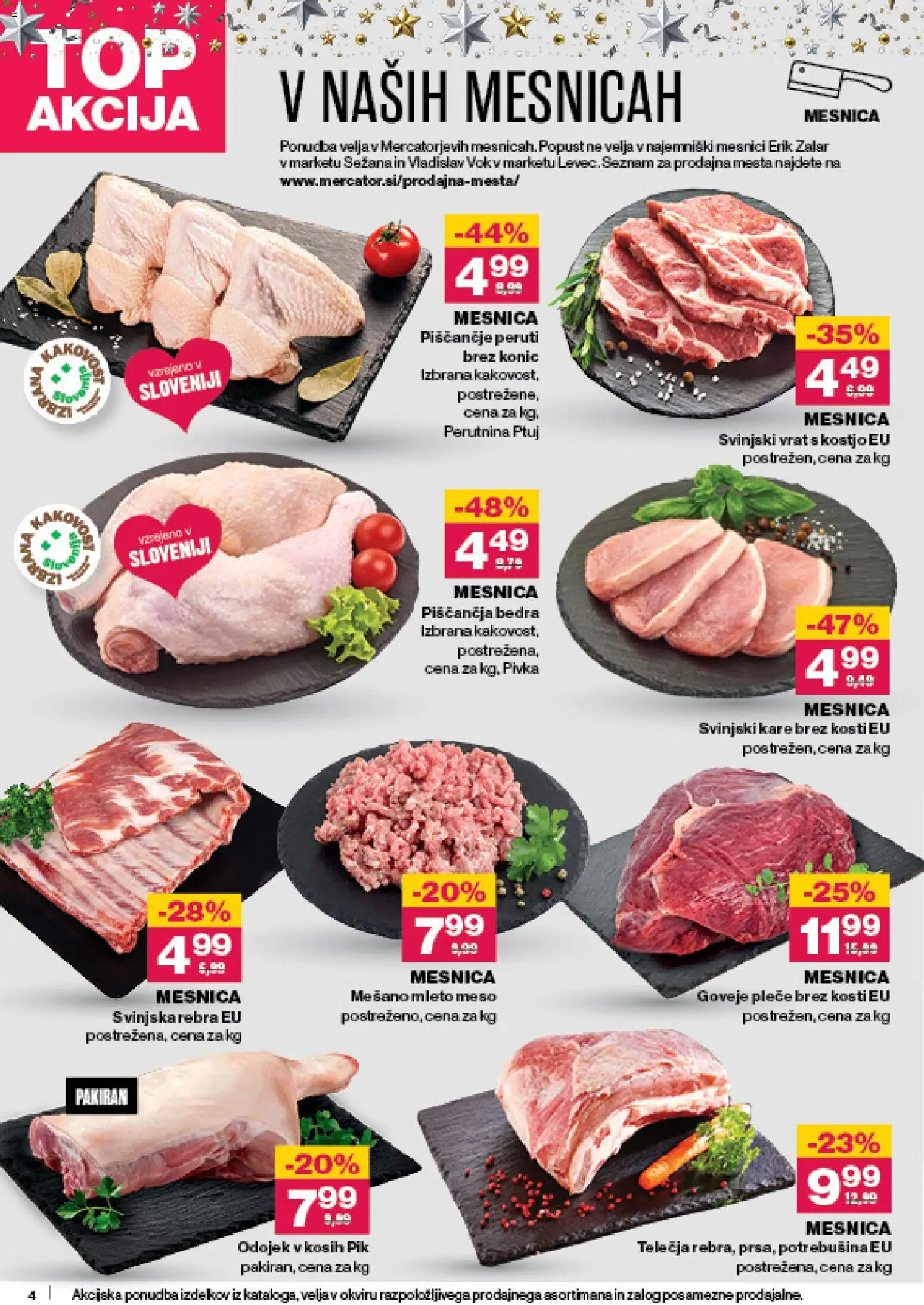 Novi Mercator katalog ponudbe – veljaven od 18.12.2025 | Stran: 4 | Izdelki: Mleto meso, Piščančja bedra