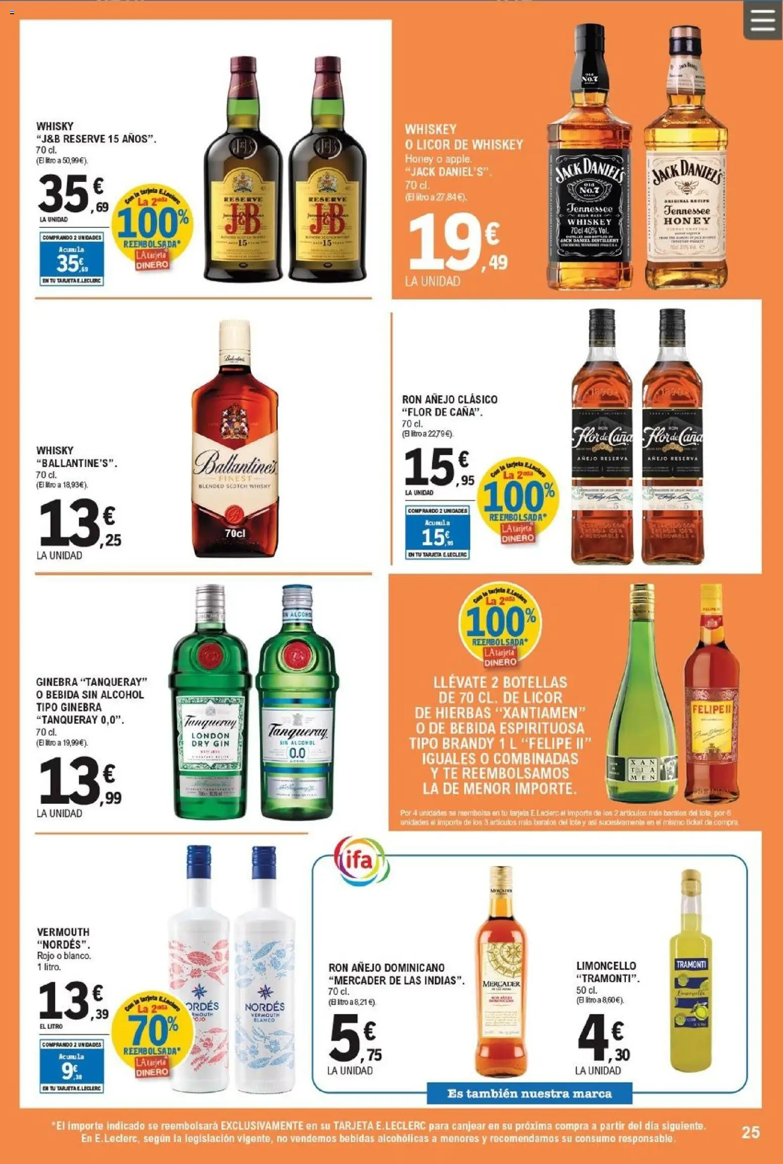 E.Leclerc folleto │ válido desde el 08.04.2026 | Página: 25 | Productos: Ron, Ginebra, Té, Whisky