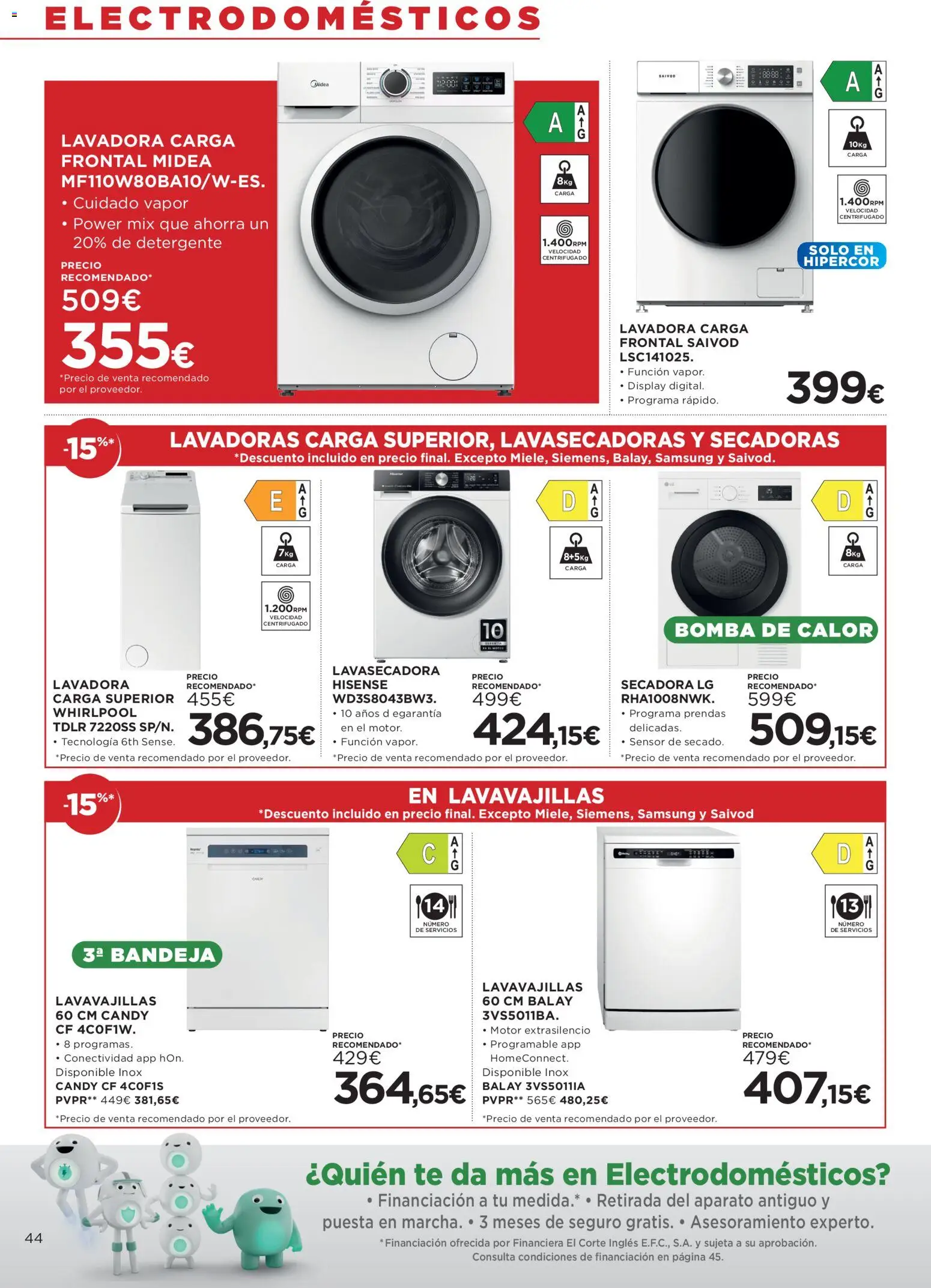 Hipercor catálogo │ válido desde el 09.04.2026 | Página: 44 | Productos: Té, Lavadora, Secadora, Bandeja