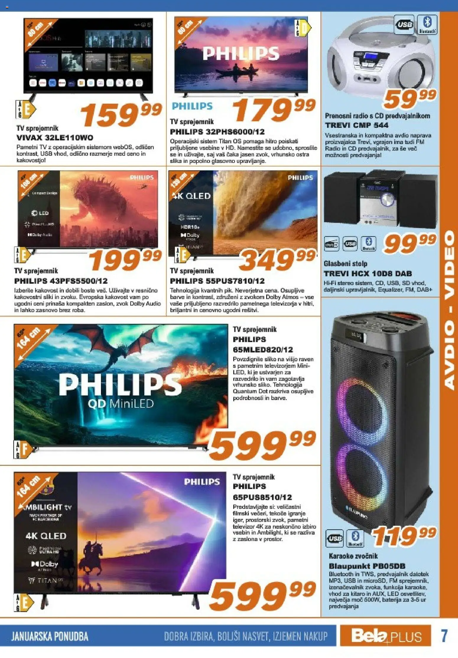 Novi Bela plus katalog ponudbe – veljaven od 19.01.2026 | Stran: 7 | Izdelki: Baterija, Televizor, Audio, Predvajalnik