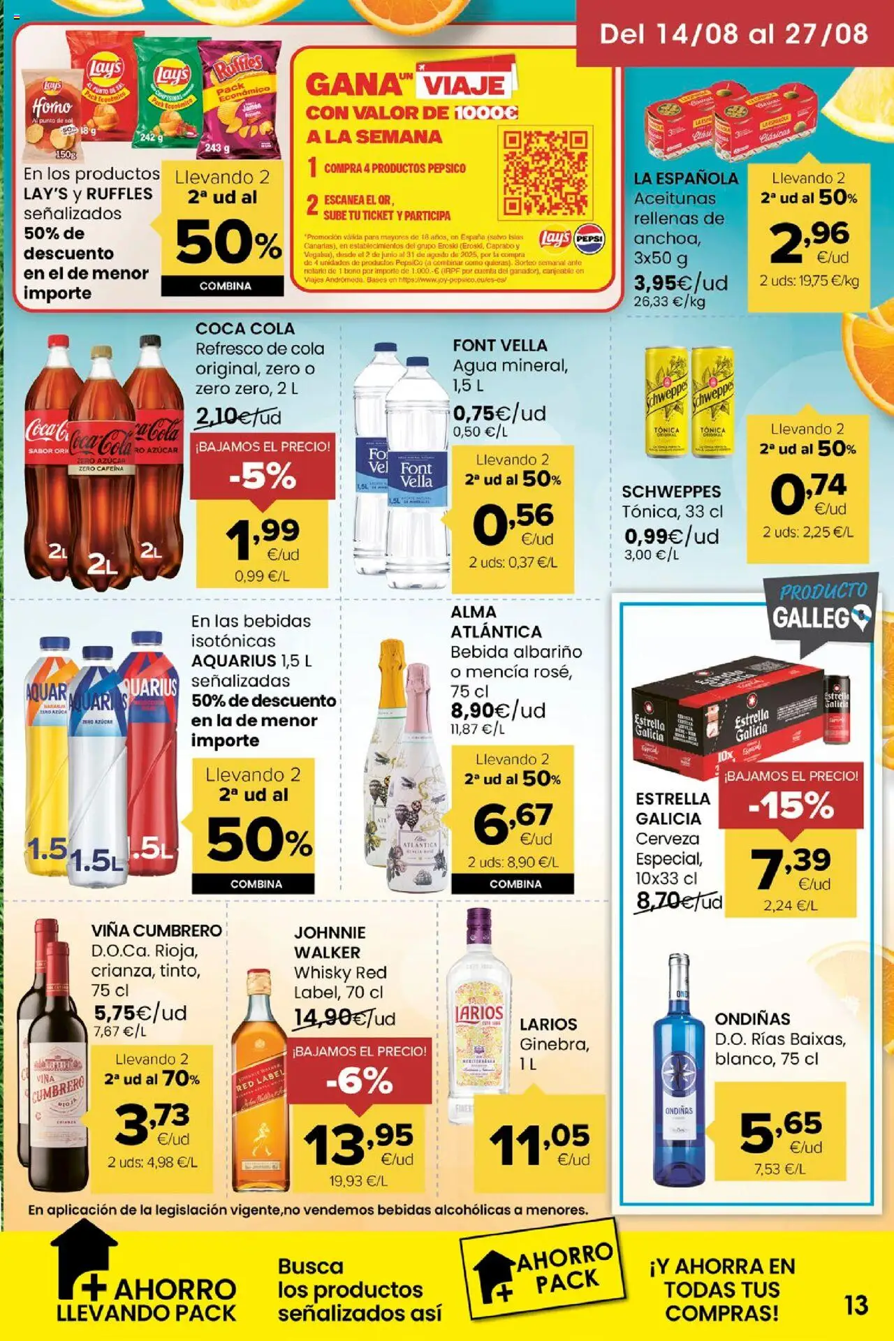 Eroski - Miramos por ti │ válido desde el 14.08.2025 | Página: 13 | Productos: Jamón, Cerveza, Whisky, Horno