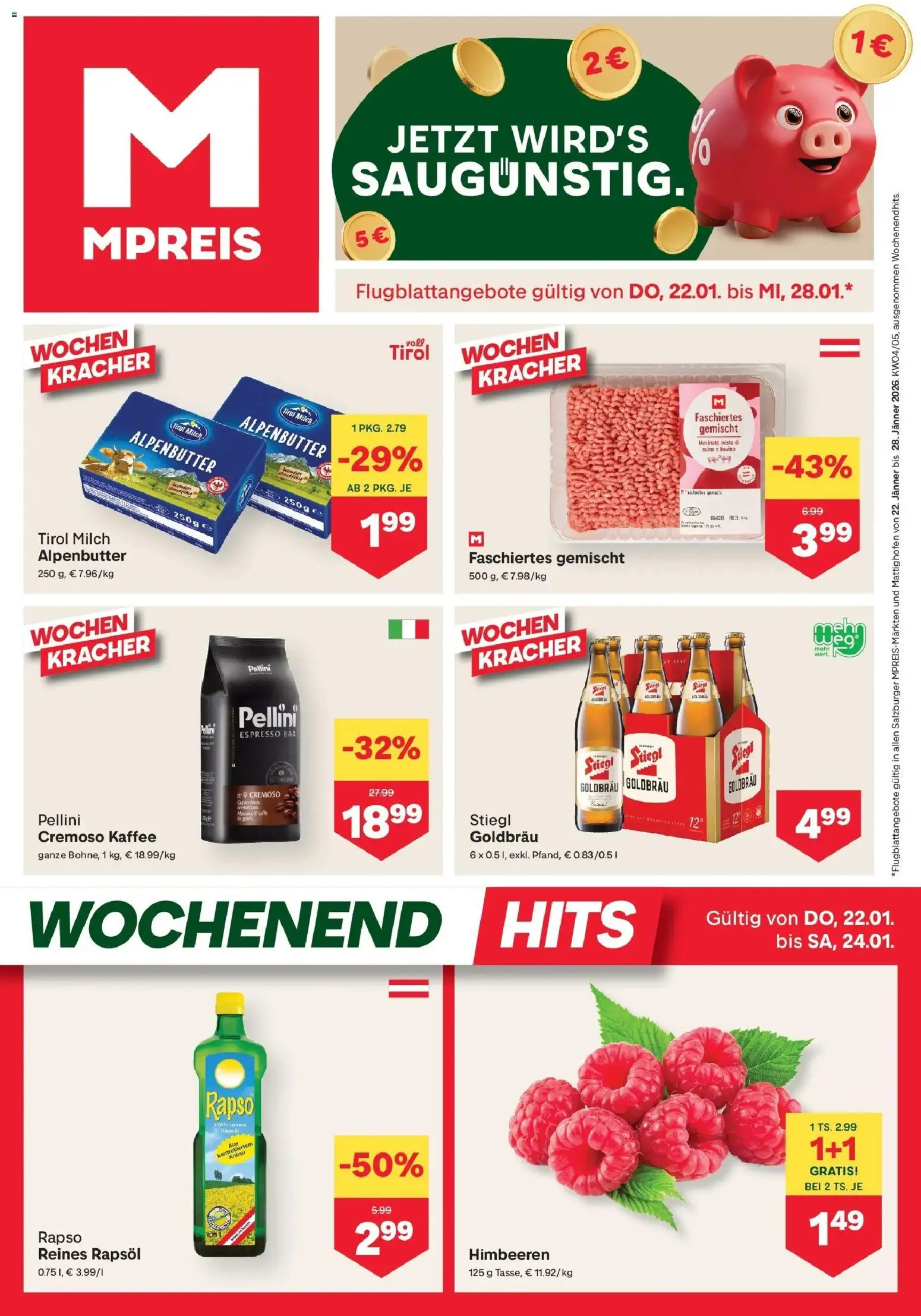 MPREIS Saalbach gültig ab 22.01.2026 | Seite: 1 | Produkte: Milch, Kaffee