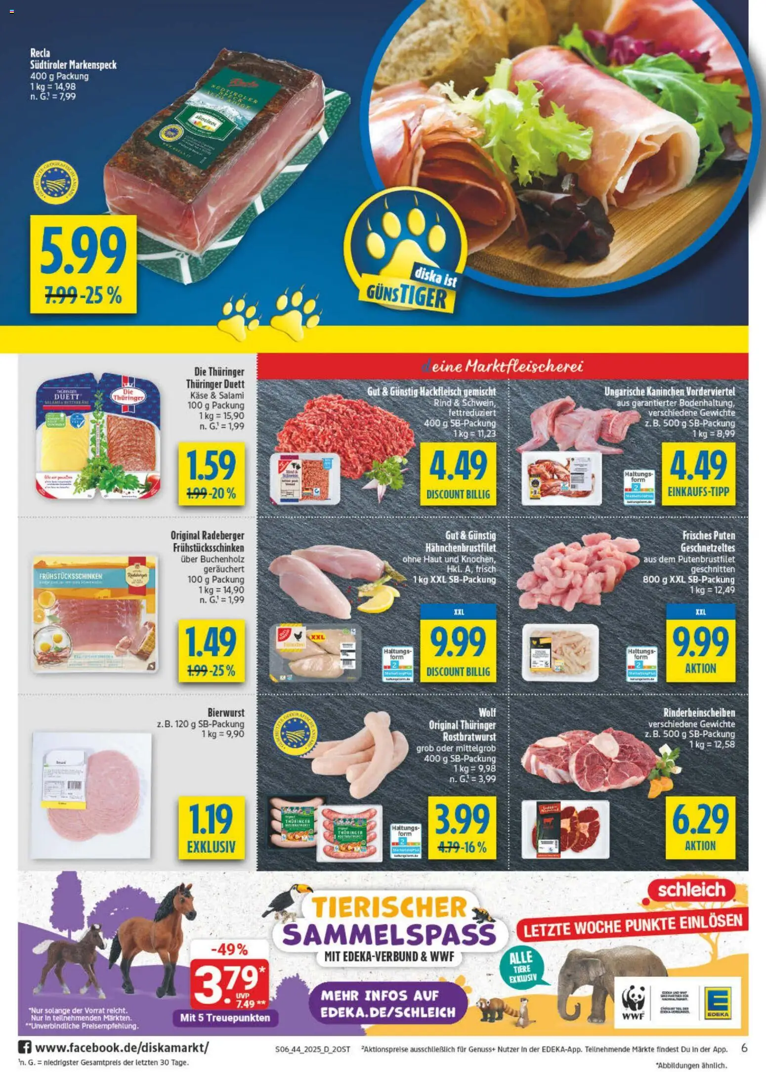 Diska - Diska Angebote Sachsen-Thüringen KW44 – gültig ab 27.10.2025 | Seite: 6 | Produkte: Käse, Kaninchen, Salami, Hackfleisch