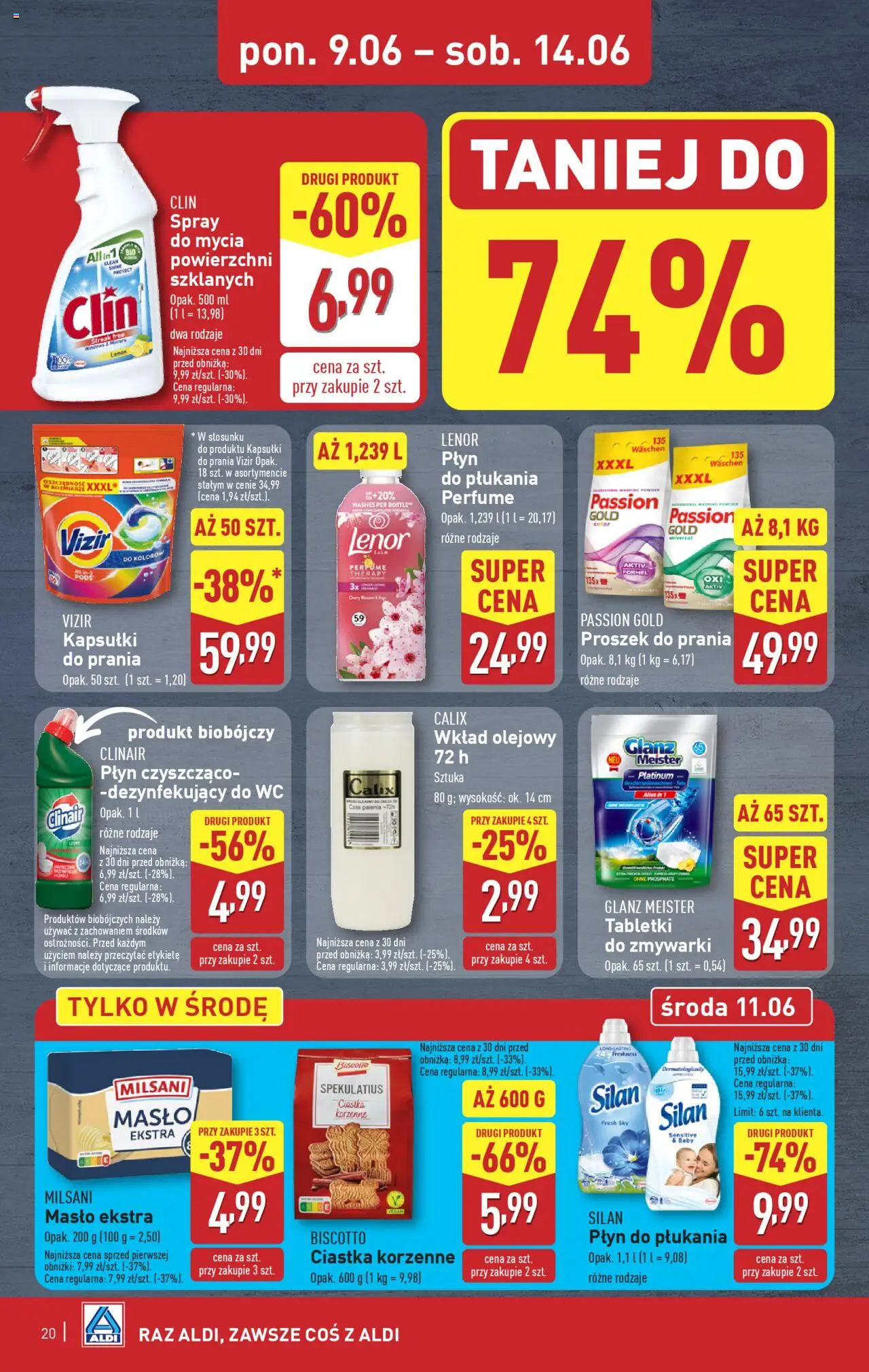 Aldi Gazetka od 09.06.2025 | Strona: 20 | Produkty: Kapsułki do prania, Ciastka korzenne, Detergent, Tabletki do zmywarki
