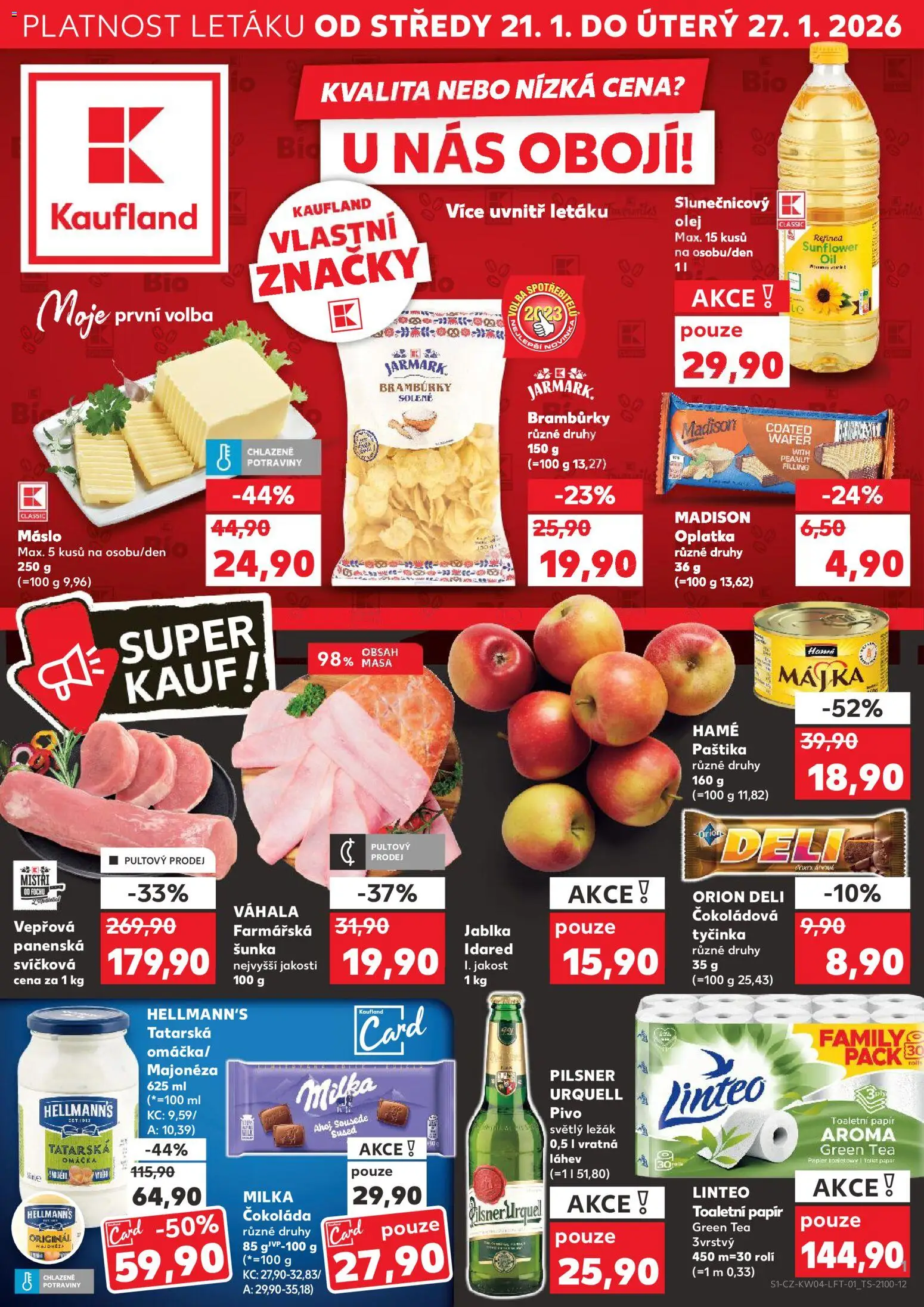Kaufland leták - Liberec od 21.01.2026 | Strana: 1 | Produkty: Pivo, Majonéza, Láhev, Paštika