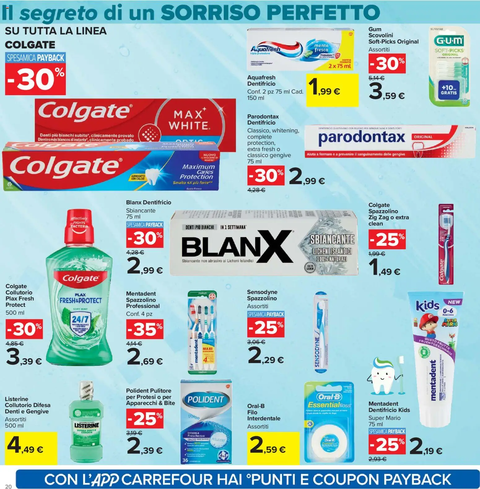 Volantino Carrefour del 07.04.2026 | Pagina: 20 | Prodotti: Dentifricio, Spazzolino, Frutta, Menta