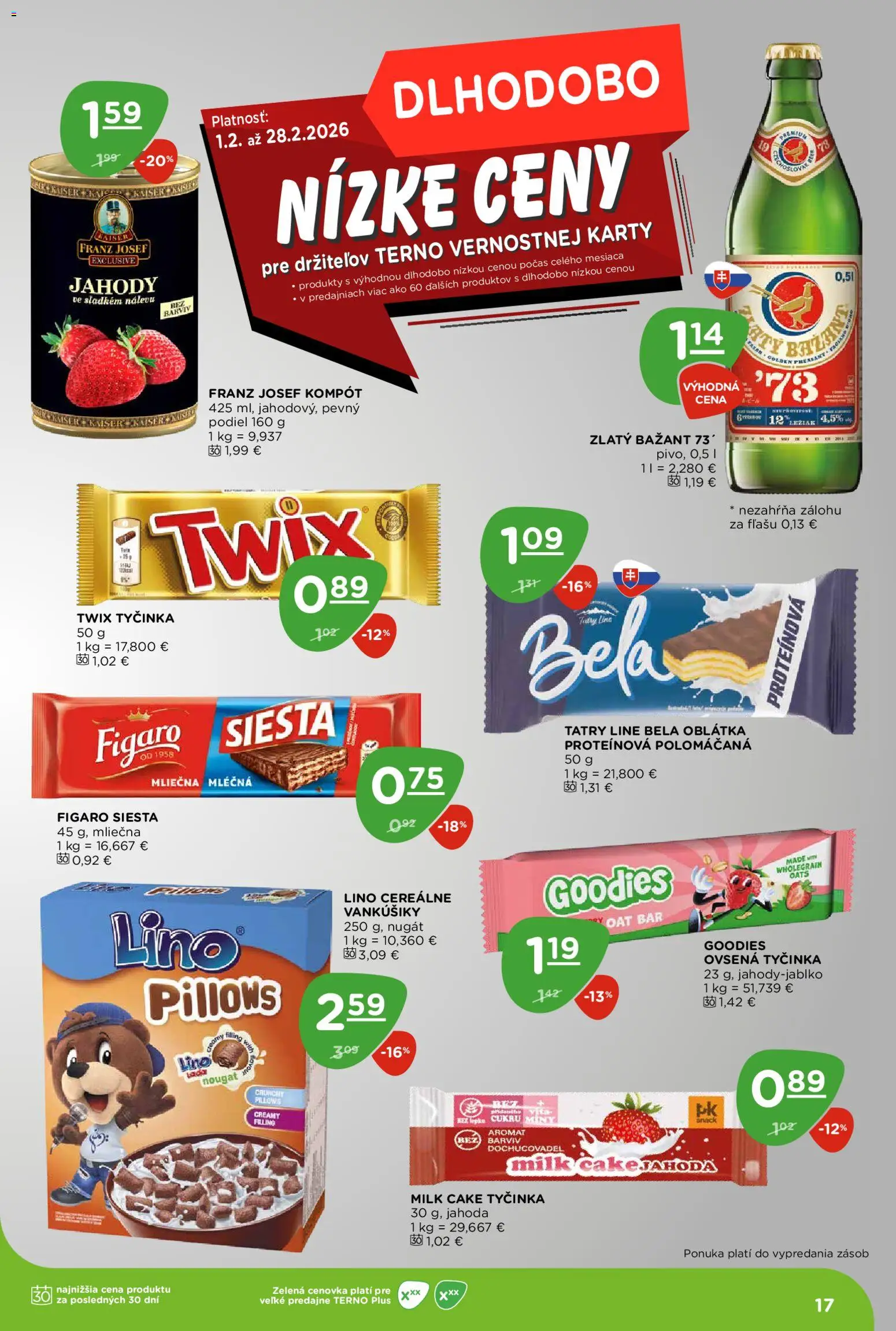 Nové Terno akcie – leták je platný od 19.02.2026 | Strana: 17 | Produkty: Mop, Zlatý Bažant, Jahody