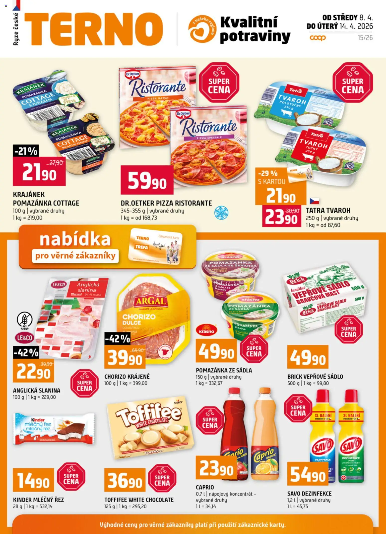 Terno leták od 08.04.2026 | Strana: 20 | Produkty: Kinder mléčný řez, Tvaroh, Škvarky, Kinder