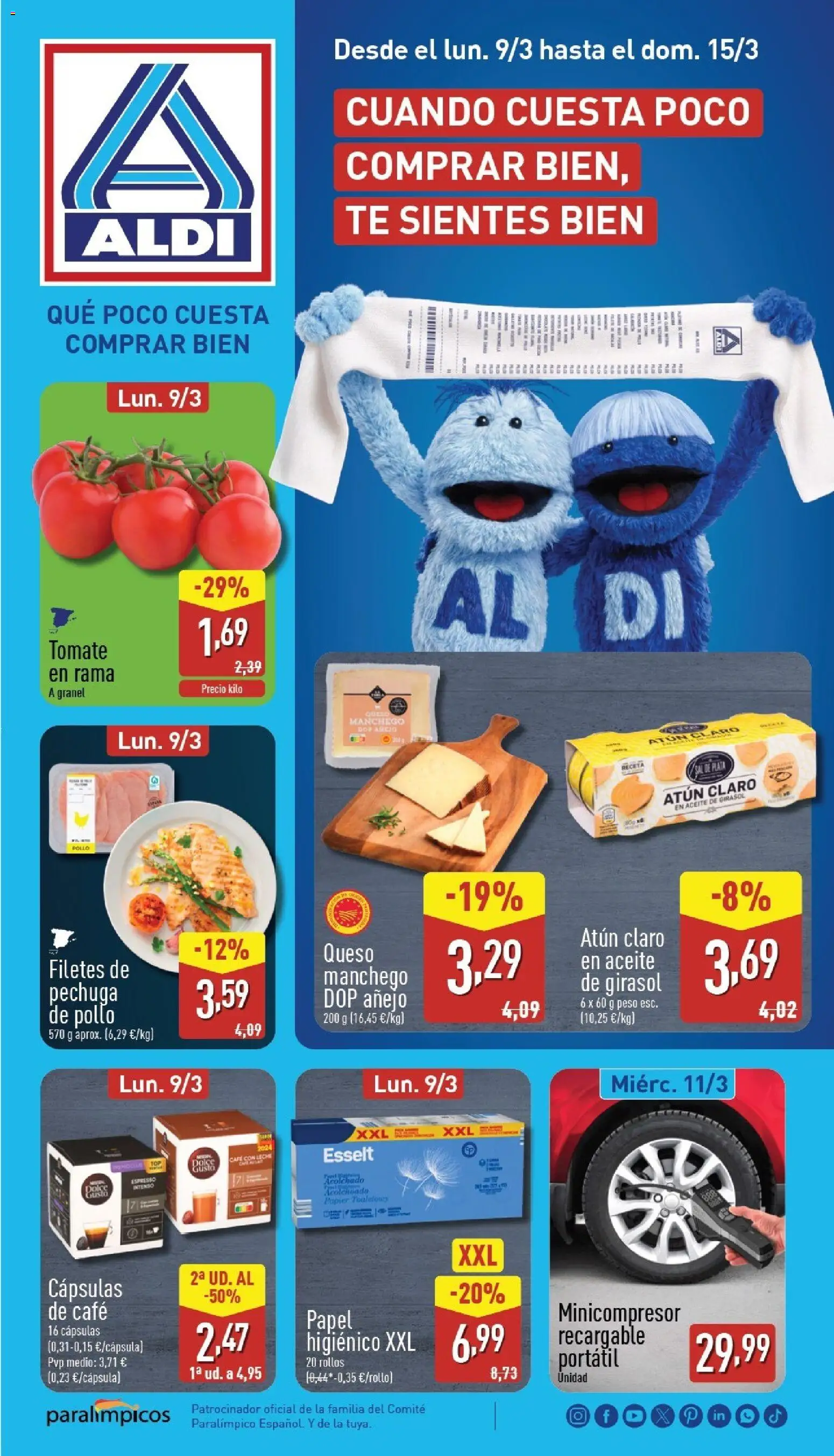 Aldi folleto Península │ válido desde el 09.03.2026 | Página: 1 | Productos: Leche, Queso, Té, Aceite de girasol