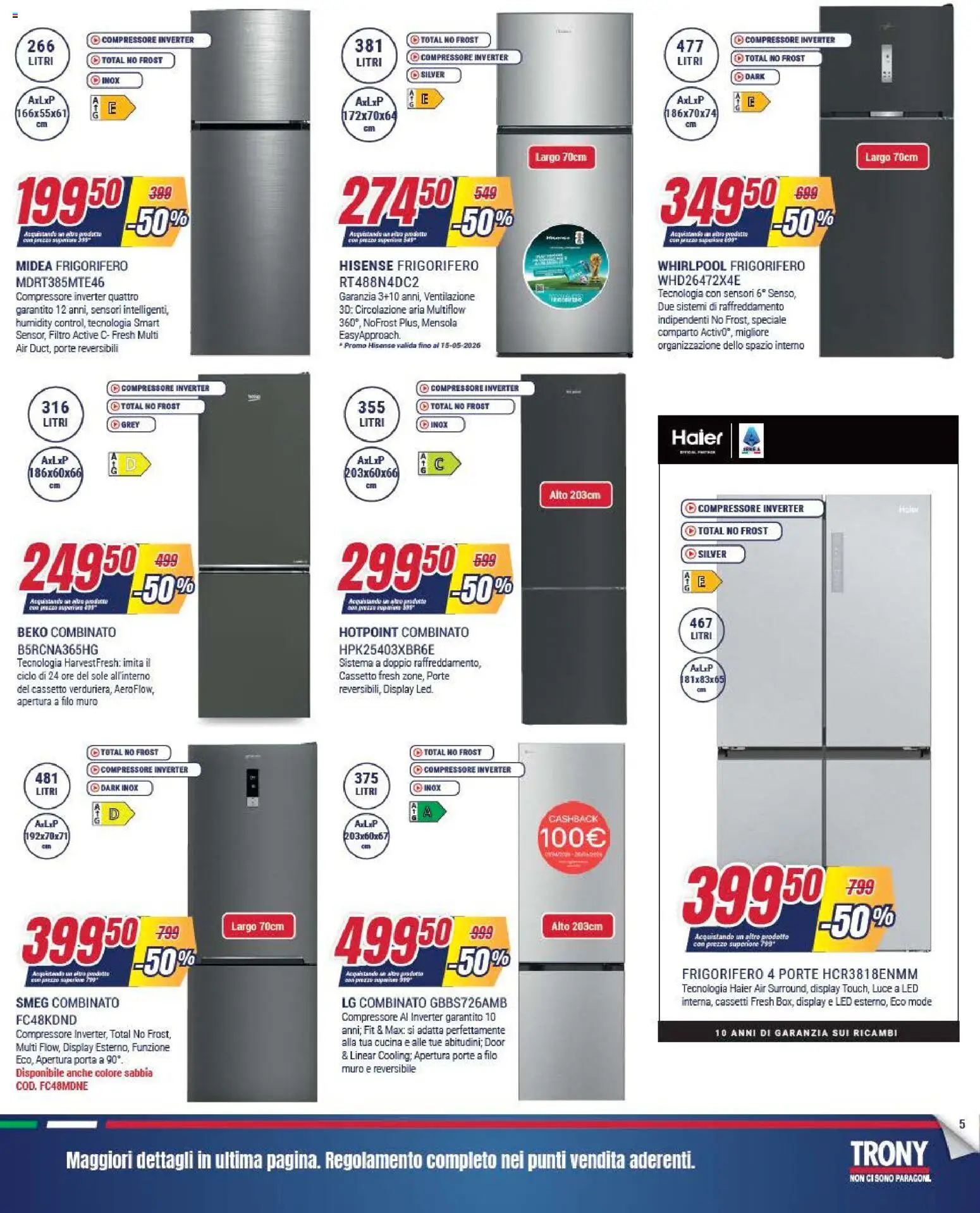 Volantino Trony del 28.04.2026 | Pagina: 5 | Prodotti: Compressore, Frigorifero, Mensola