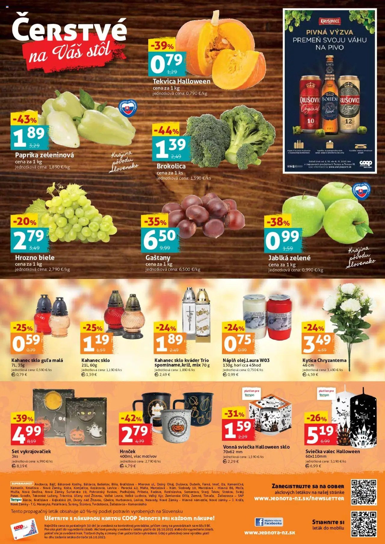 Nové COOP Jednota akcie – leták je platný od 24.10.2025 | Strana: 4 | Produkty: Stôl, Paprika, Pivo, Krušovice