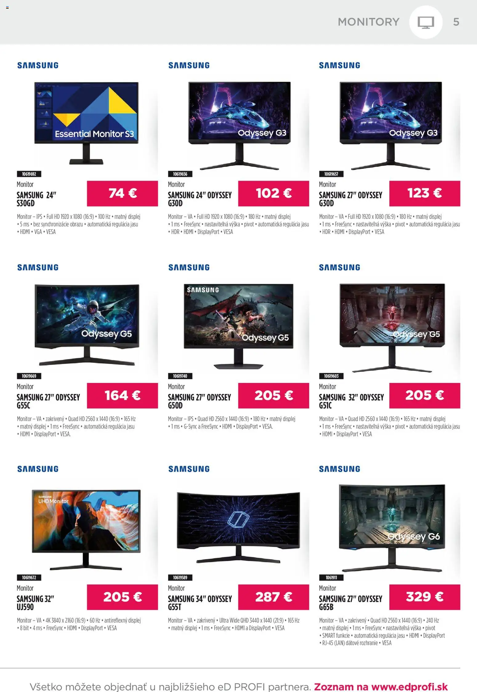 Nové ED Profi akcie – leták je platný od 01.01.2026 | Strana: 5 | Produkty: Monitor, Samsung