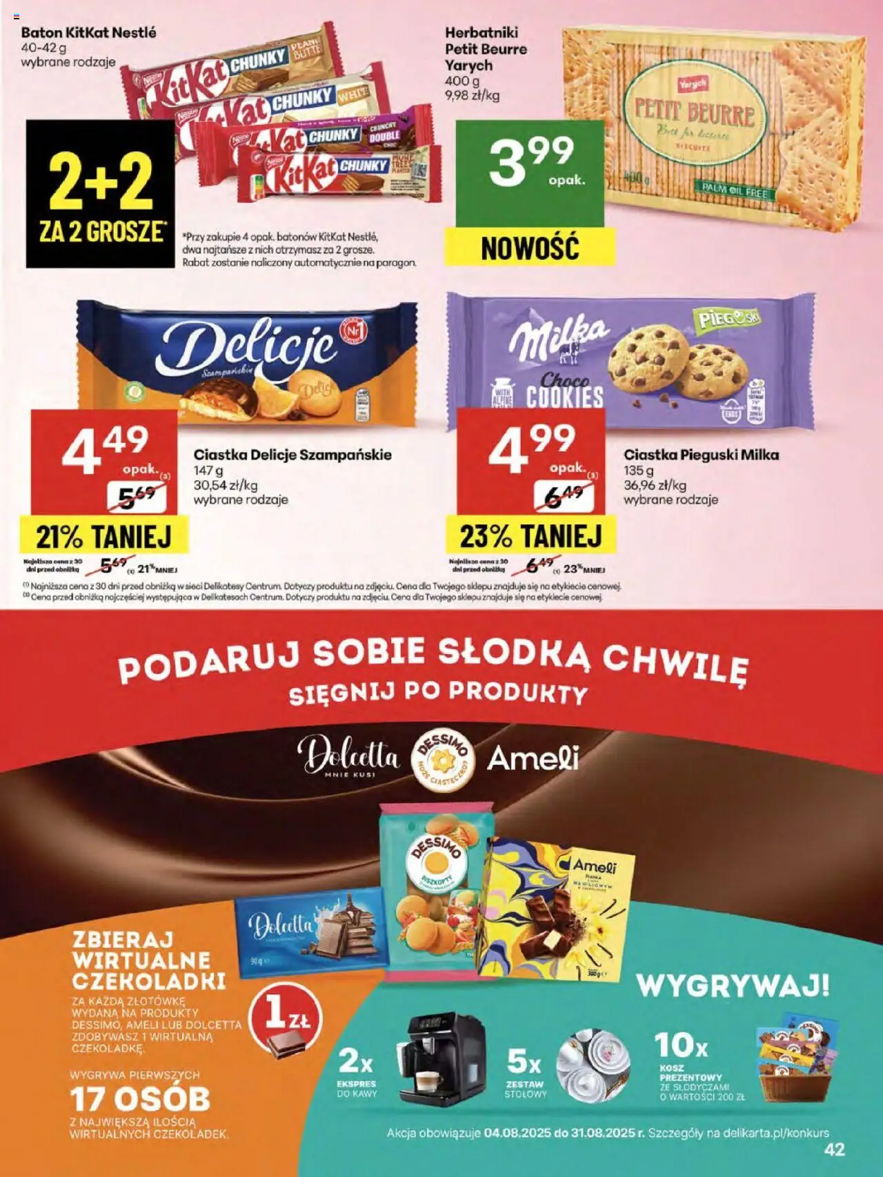 Delikatesy Centrum Gazetka od 07.08.2025 | Strona: 42 | Produkty: Delikatesy, Herbatniki, Kosz, Baton