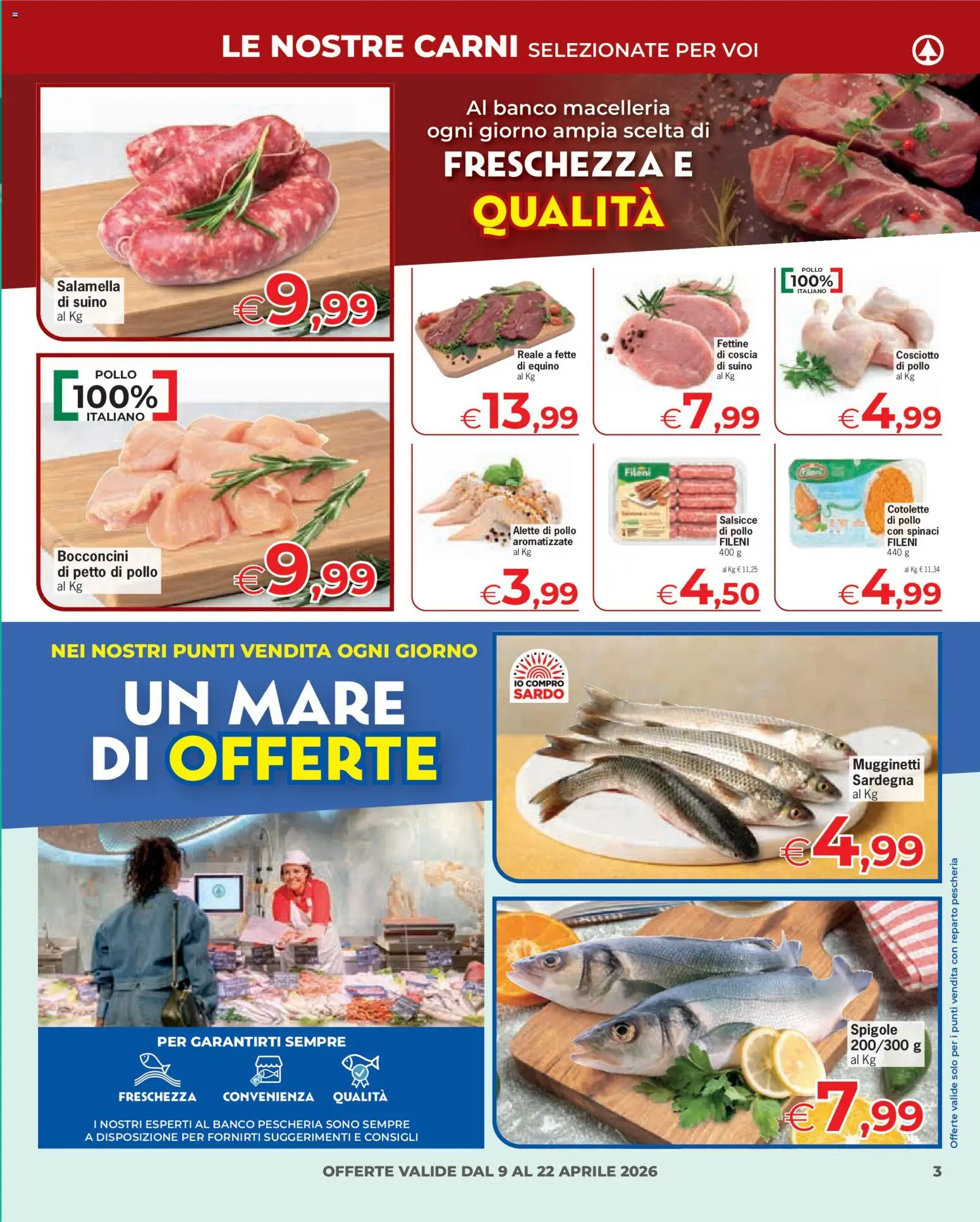 Volantino Despar del 09.04.2026 | Pagina: 3 | Prodotti: Petto di Pollo, Salamella, Pollo, Spinaci
