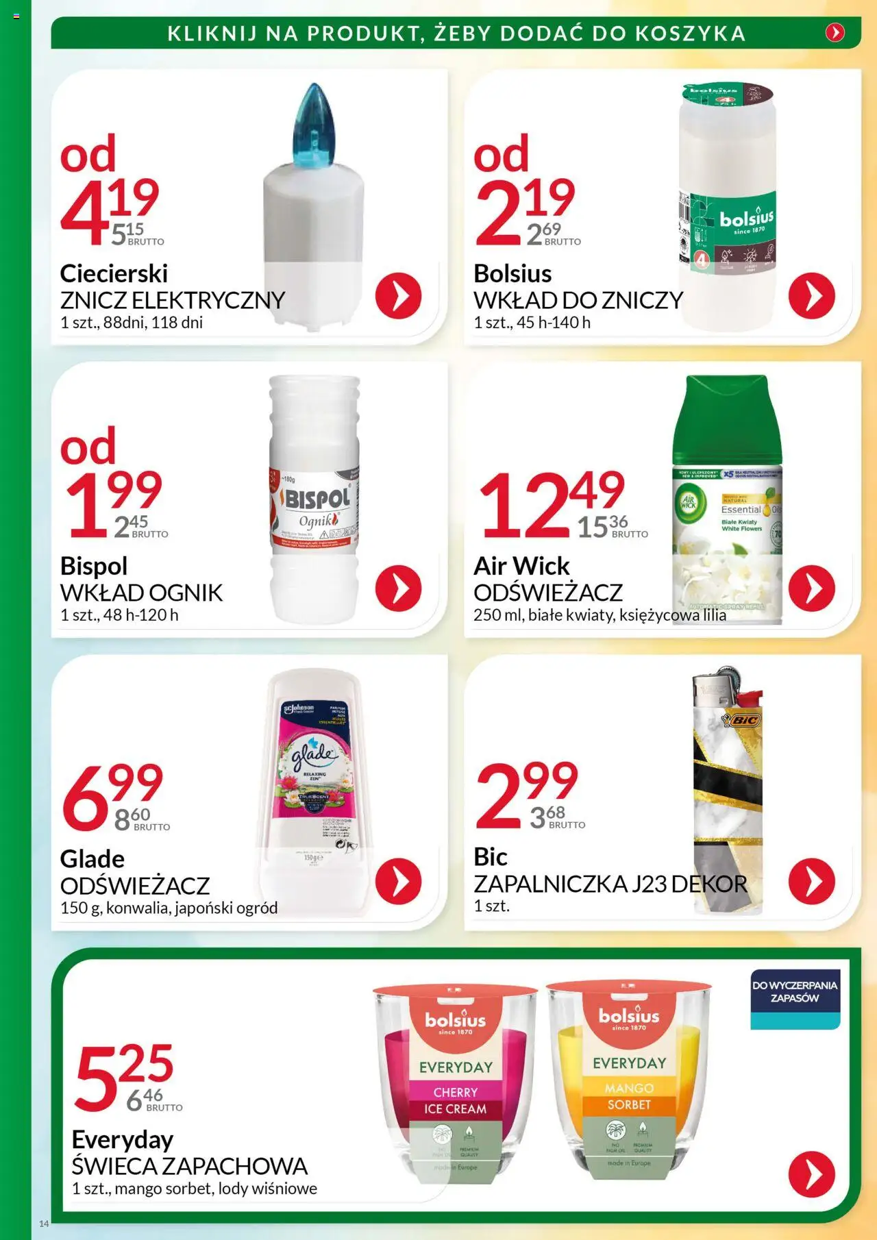 Eurocash Gazetka - Katalog Artykułów Chemicznych od 01.08.2025 | Strona: 14 | Produkty: Odświeżacz, Sorbet, Air wick wkład, Kwiaty