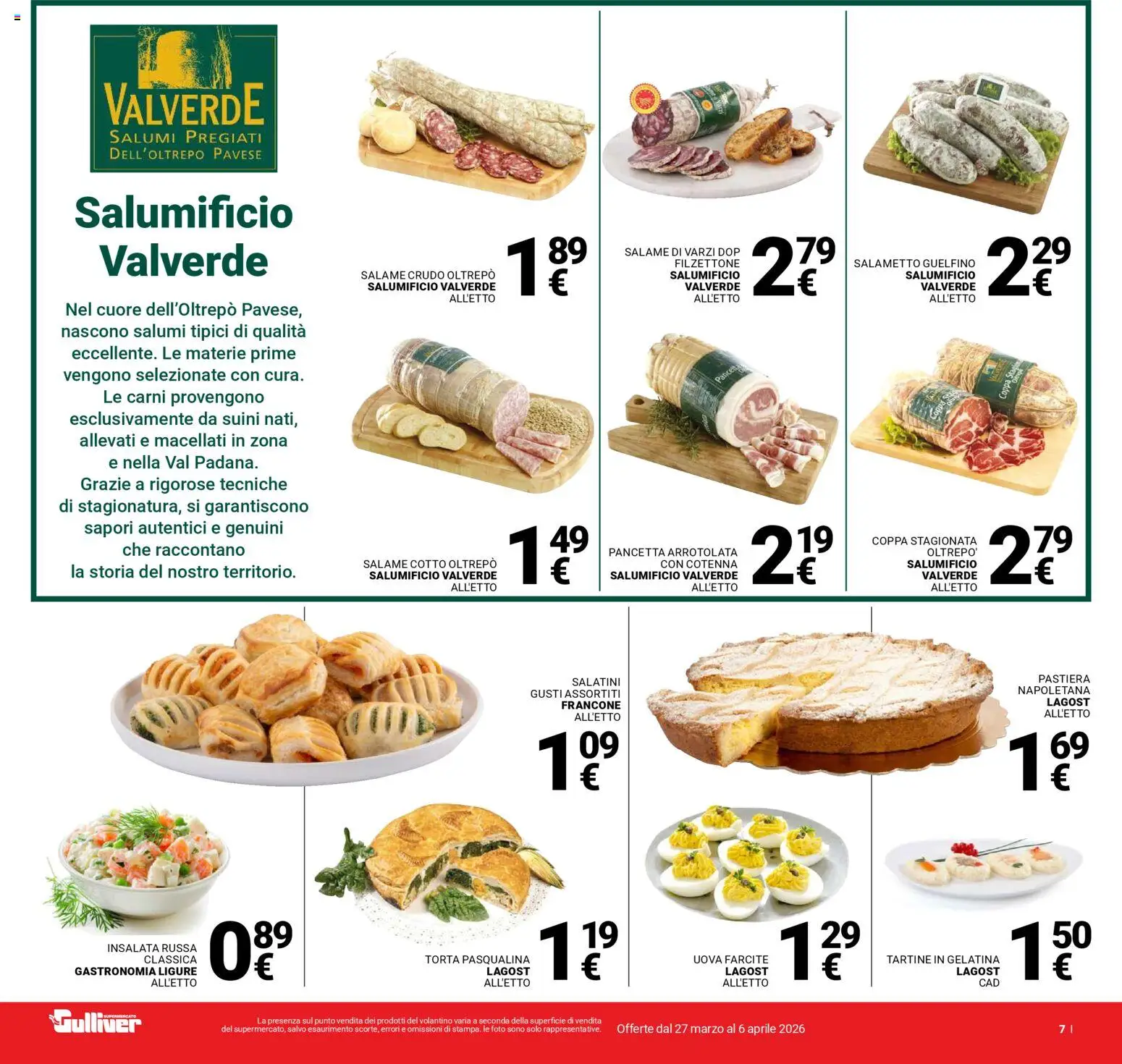 Volantino Gulliver del 27.03.2026 | Pagina: 7 | Prodotti: Salame, Pancetta, Insalata, Torta