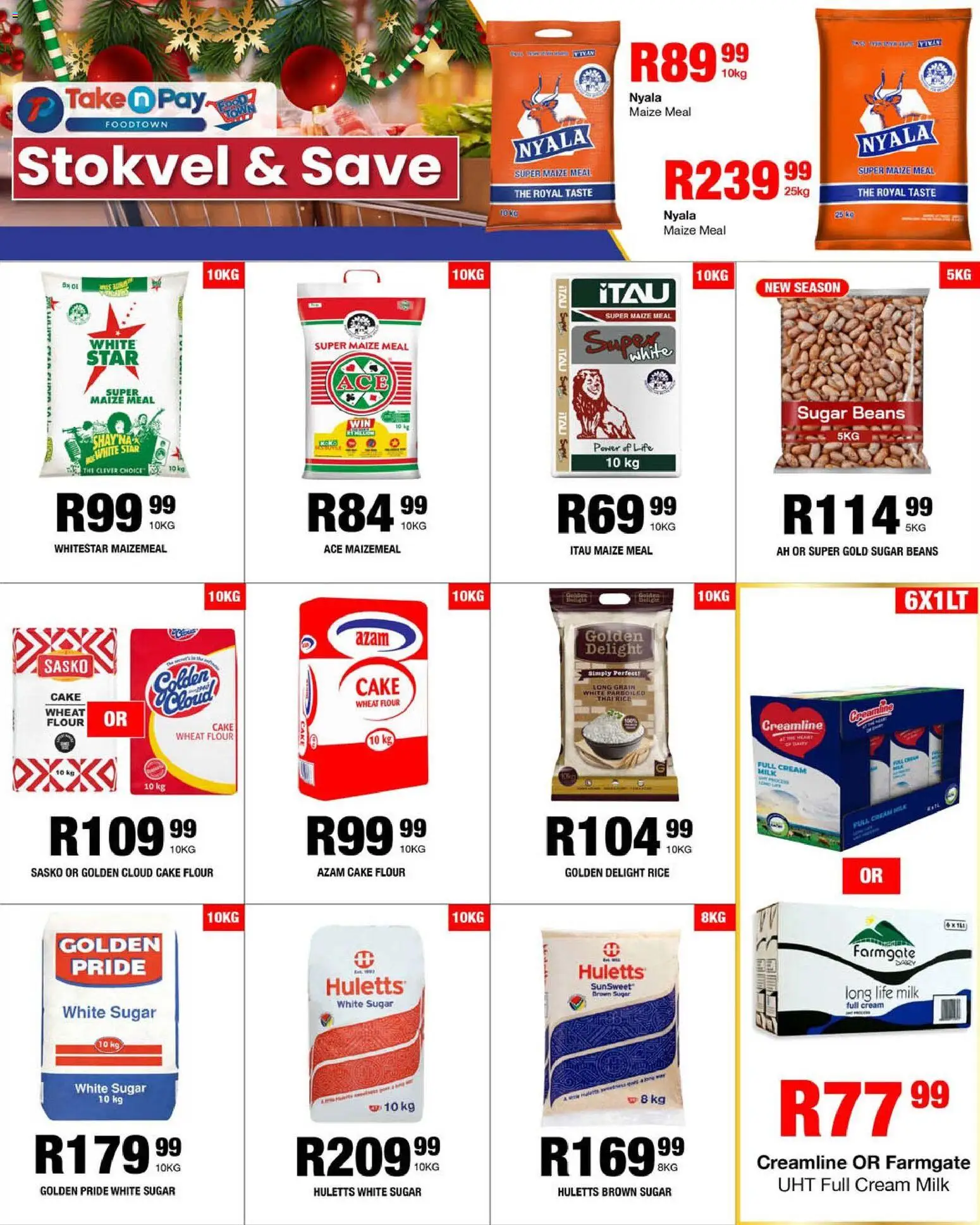 New Take n Pay catalogue – valid from 01.12.2025 | Page: 16 | Products: Flour, Beans, Maize meal, Milk
