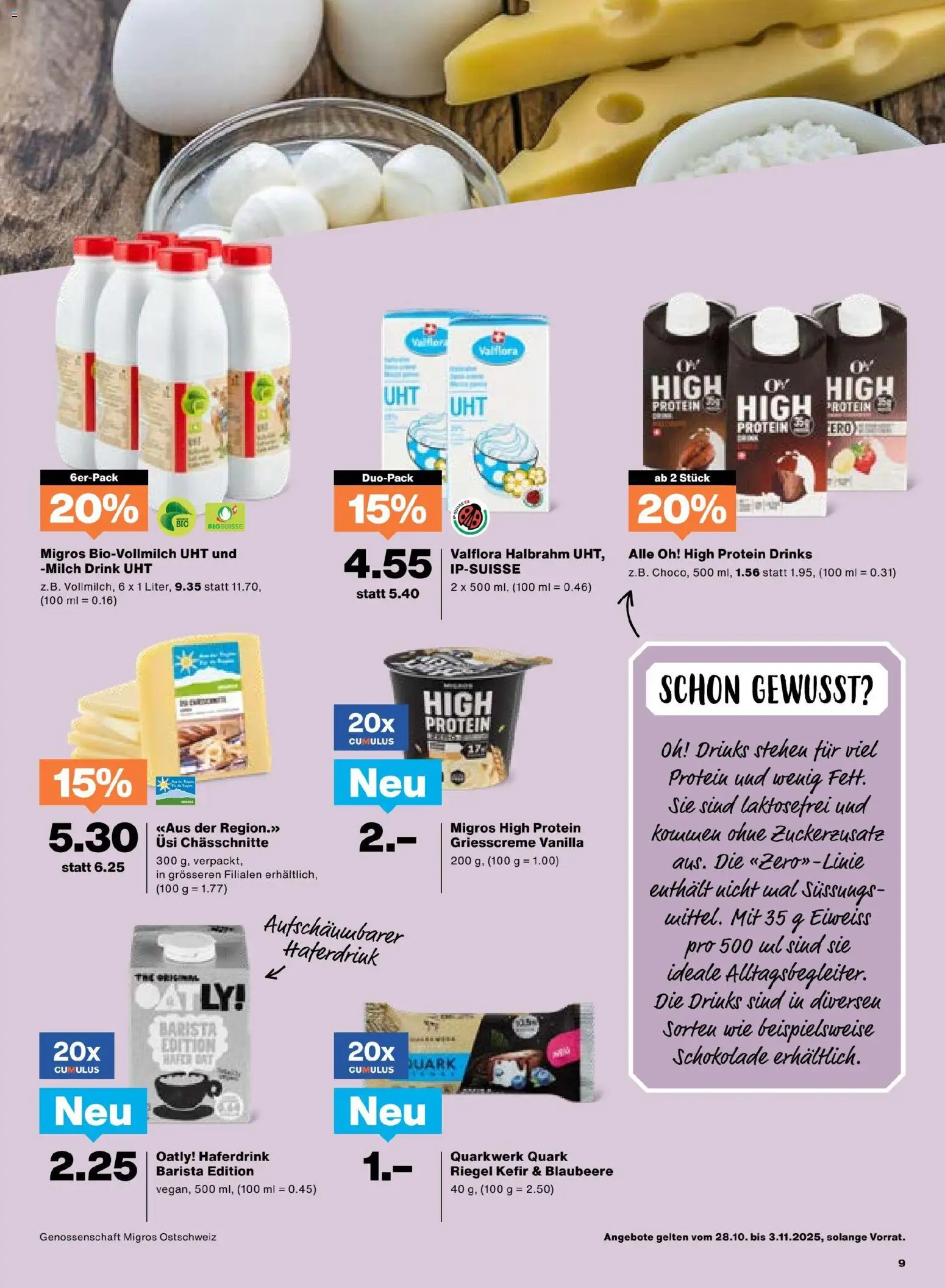 Migros Aktionen – gültig ab 28.10.2025 | Seite: 9 | Produkte: Kefir, Quark, Milch, Schokolade