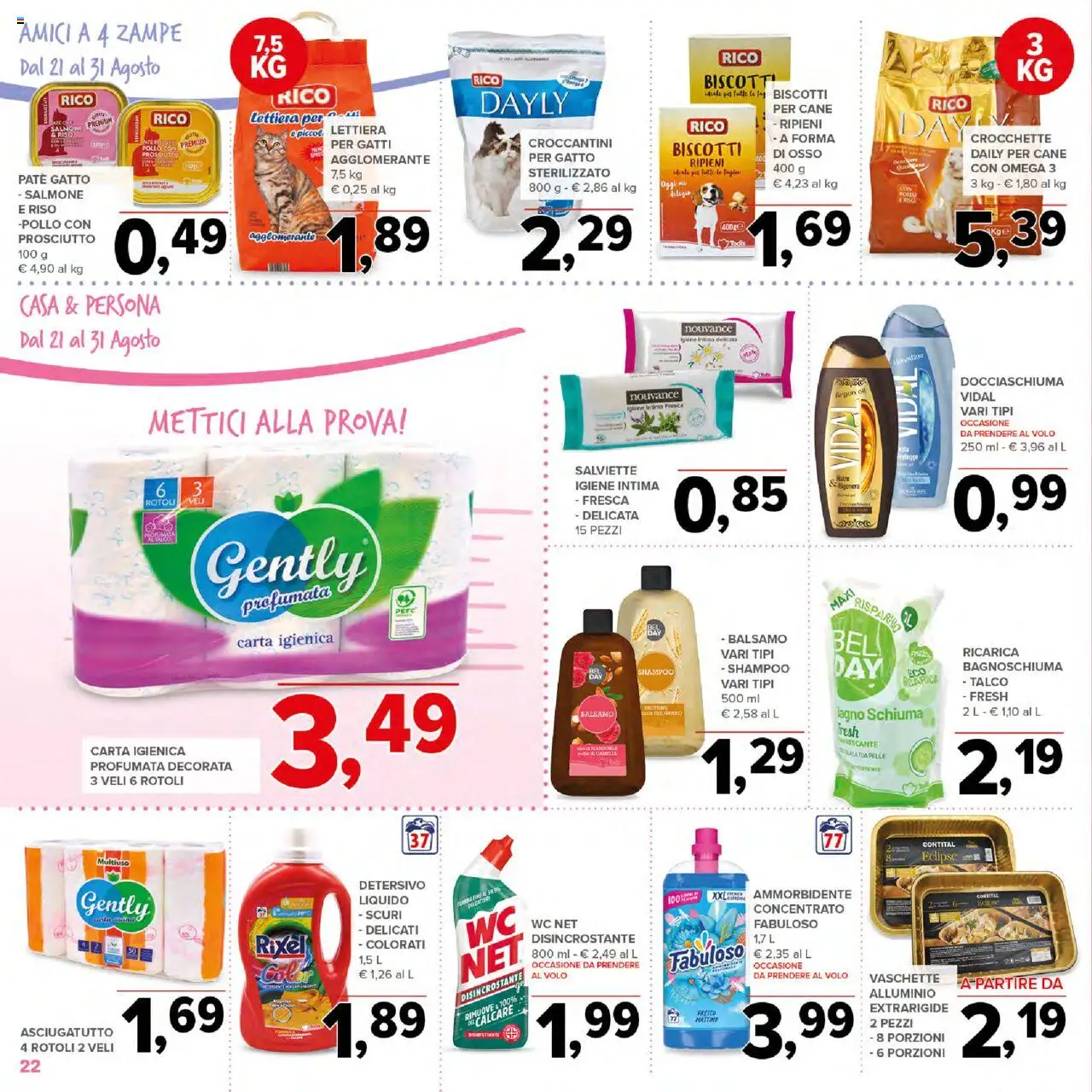 Volantino Todis del 21.08.2025 | Pagina: 22 | Prodotti: Carta igienica, Bagnoschiuma, Salmone, Talco