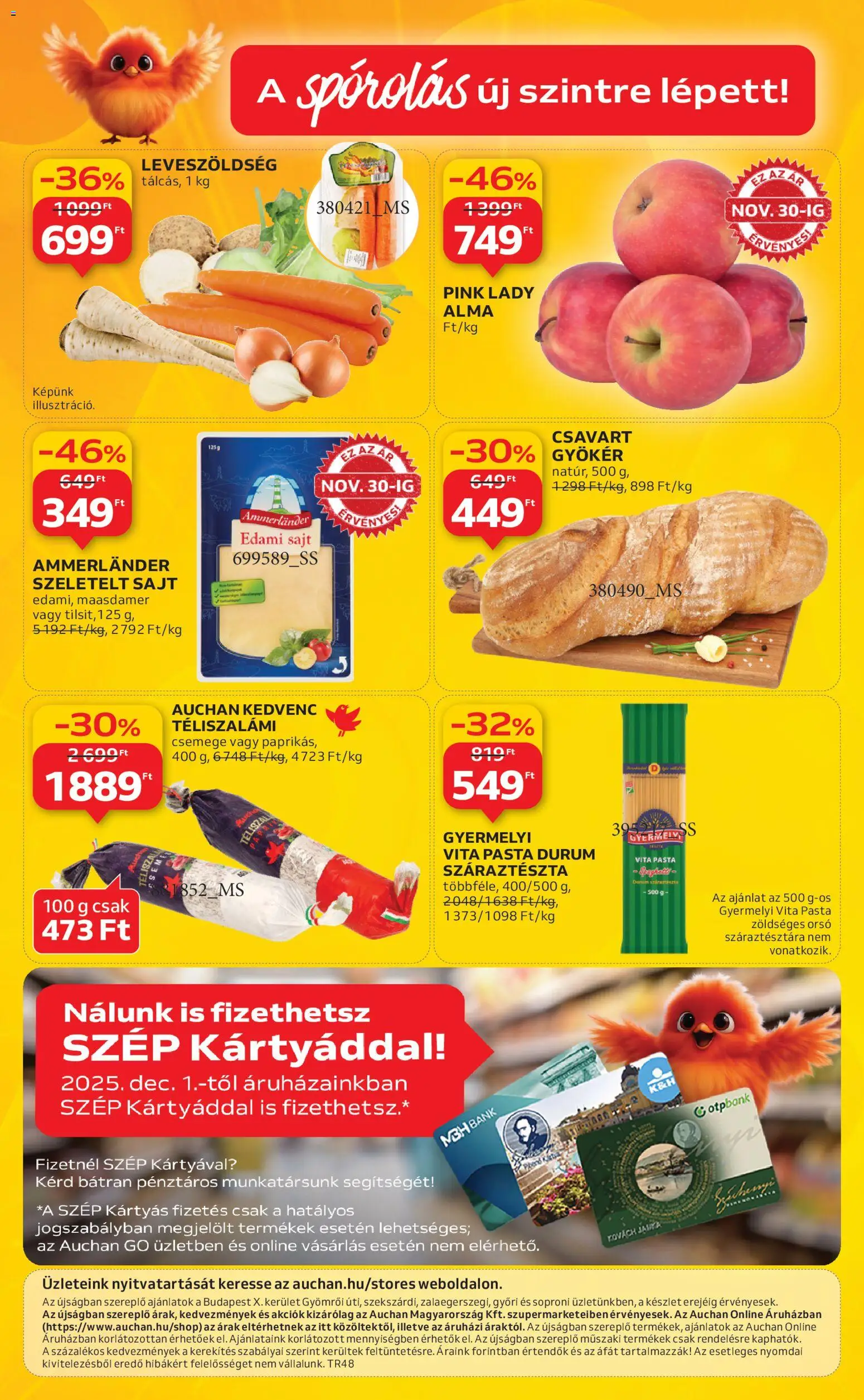 Auchan akciós ujság - amely érvényes a következő dátumtól: 27.11.2025 | Oldal: 12 | Termékek: Edami sajt, Sajt, Alma, Száraztészta