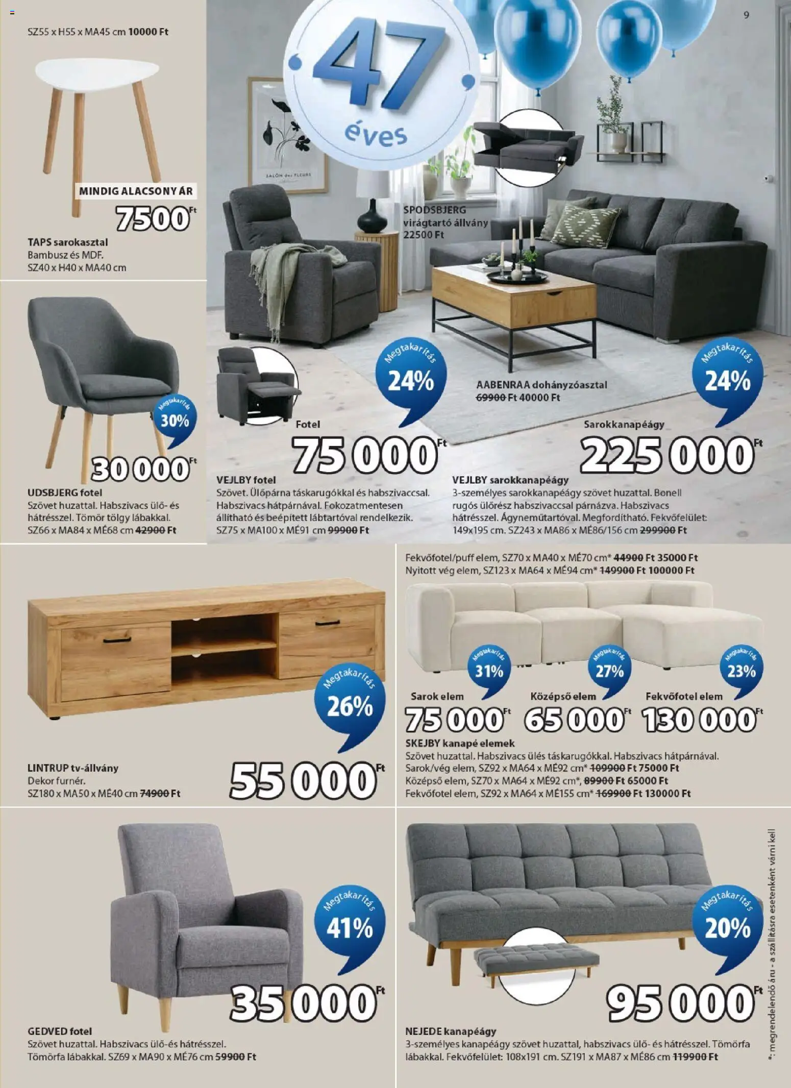JYSK akciós ujság - amely érvényes a következő dátumtól: 08.04.2026 | Oldal: 9 | Termékek: Kanapé, Fotel, Kanapéágy, Ülőpárna