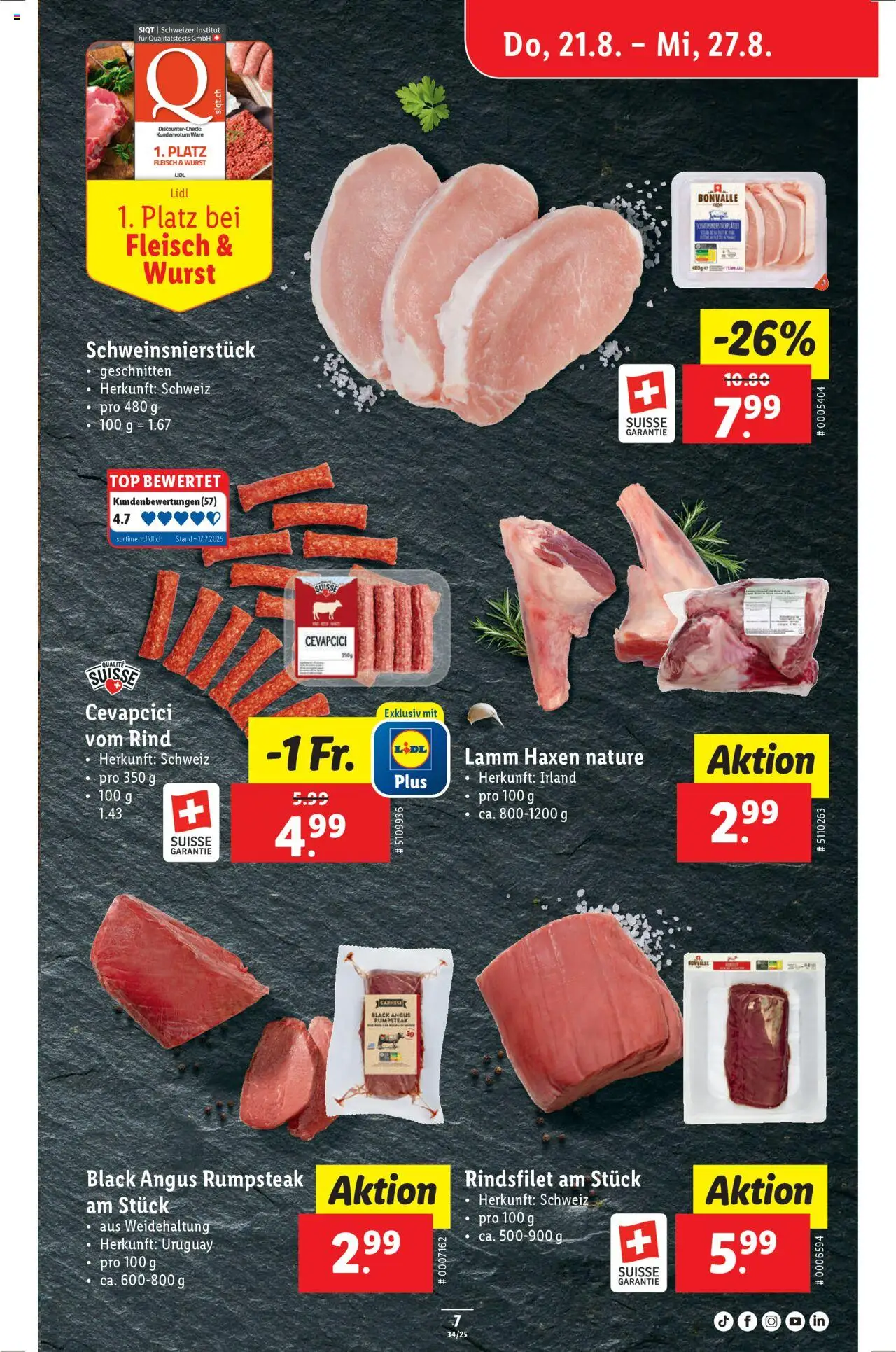 Lidl Aktionen ab 21.08.2025 | Seite: 7 | Produkte: Cevapcici, Wurst, Top