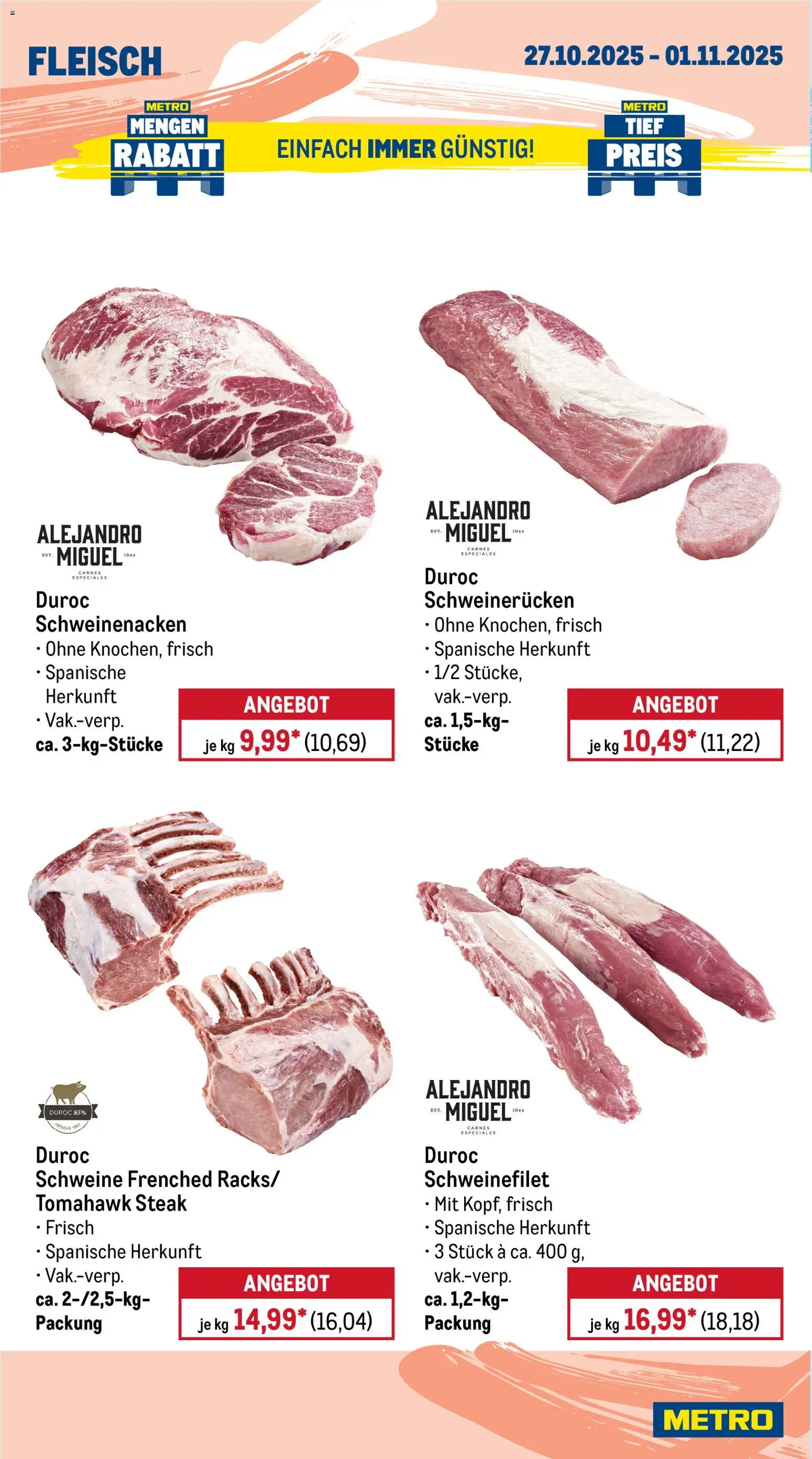 Metro Wochen-Angebote Gastro – gültig ab 27.10.2025 | Seite: 4 | Produkte: Schweinenacken, Schweinefilet, Schweinerucken, Fleisch