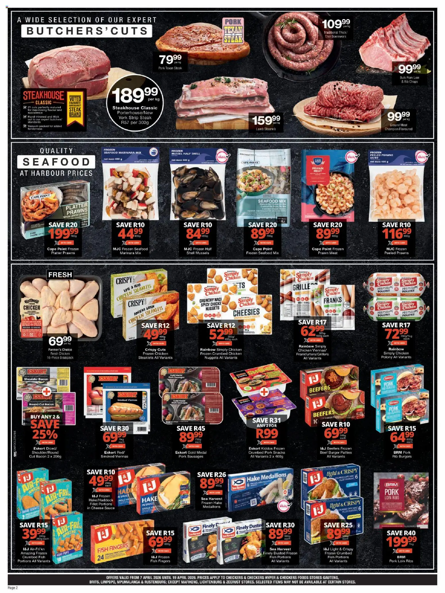New Checkers catalogue – valid from 07.04.2026 | Page: 2 | Products: Boerewors, Chicken, Pork, Sauce