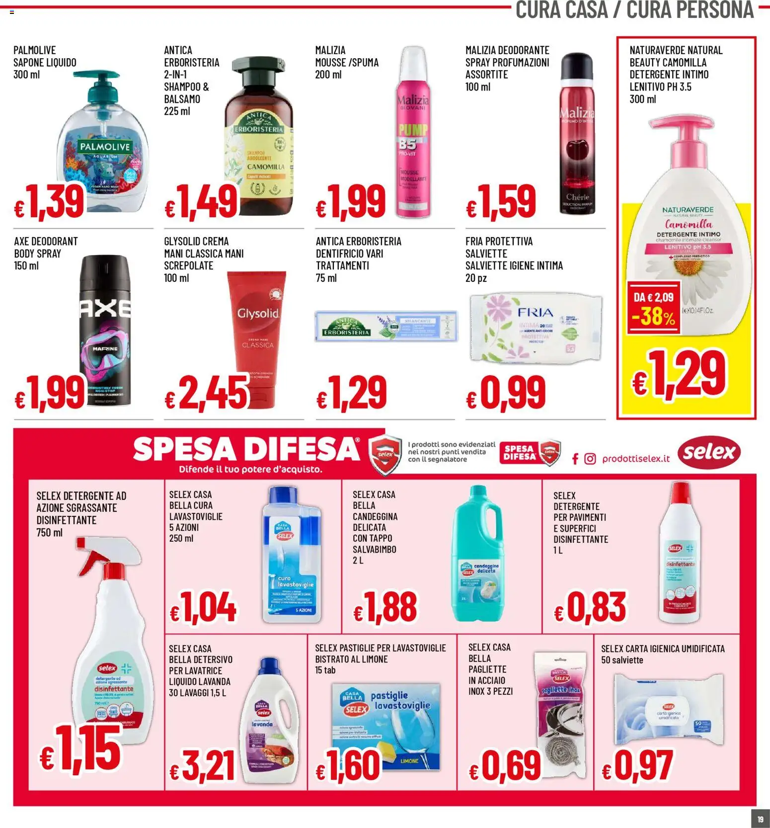 Volantino Famila del 23.04.2026 | Pagina: 19 | Prodotti: Sapone, Detergente, Candeggina, Intimo