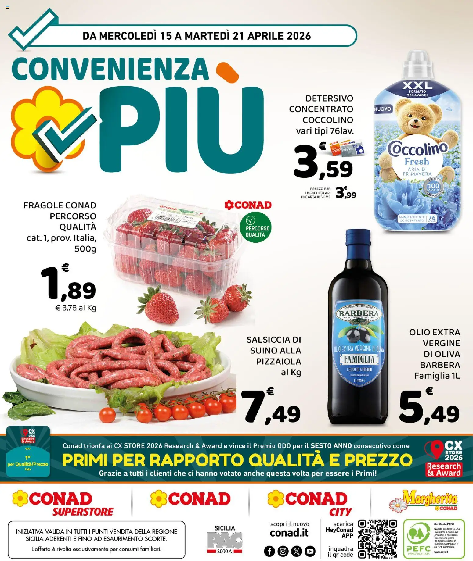 Volantino Conad del 15.04.2026 | Pagina: 8 | Prodotti: Fragole, Suino, Olive, Olio extra vergine
