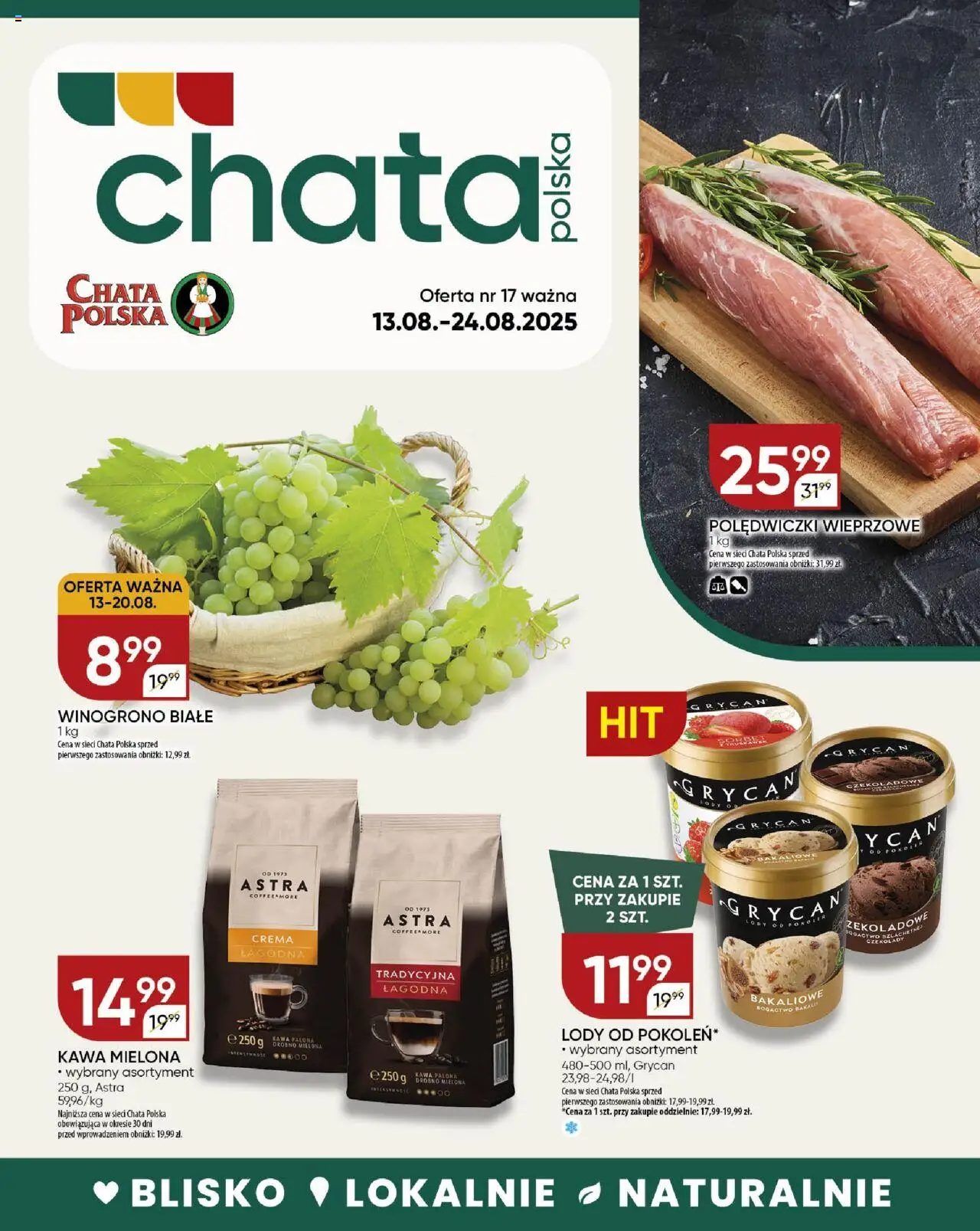 Chata Polska Gazetka od 13.08.2025 | Strona: 1 | Produkty: Czekolady, Winogrono, Sorbet, Kawa