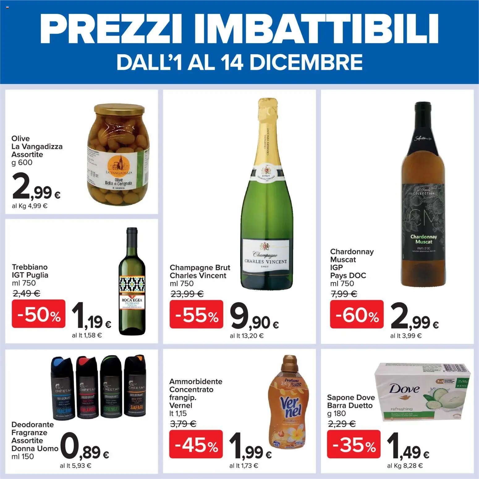 Volantino Carrefour del 01.12.2025 | Pagina: 2 | Prodotti: Deodorante, Olive, Champagne, Profumo