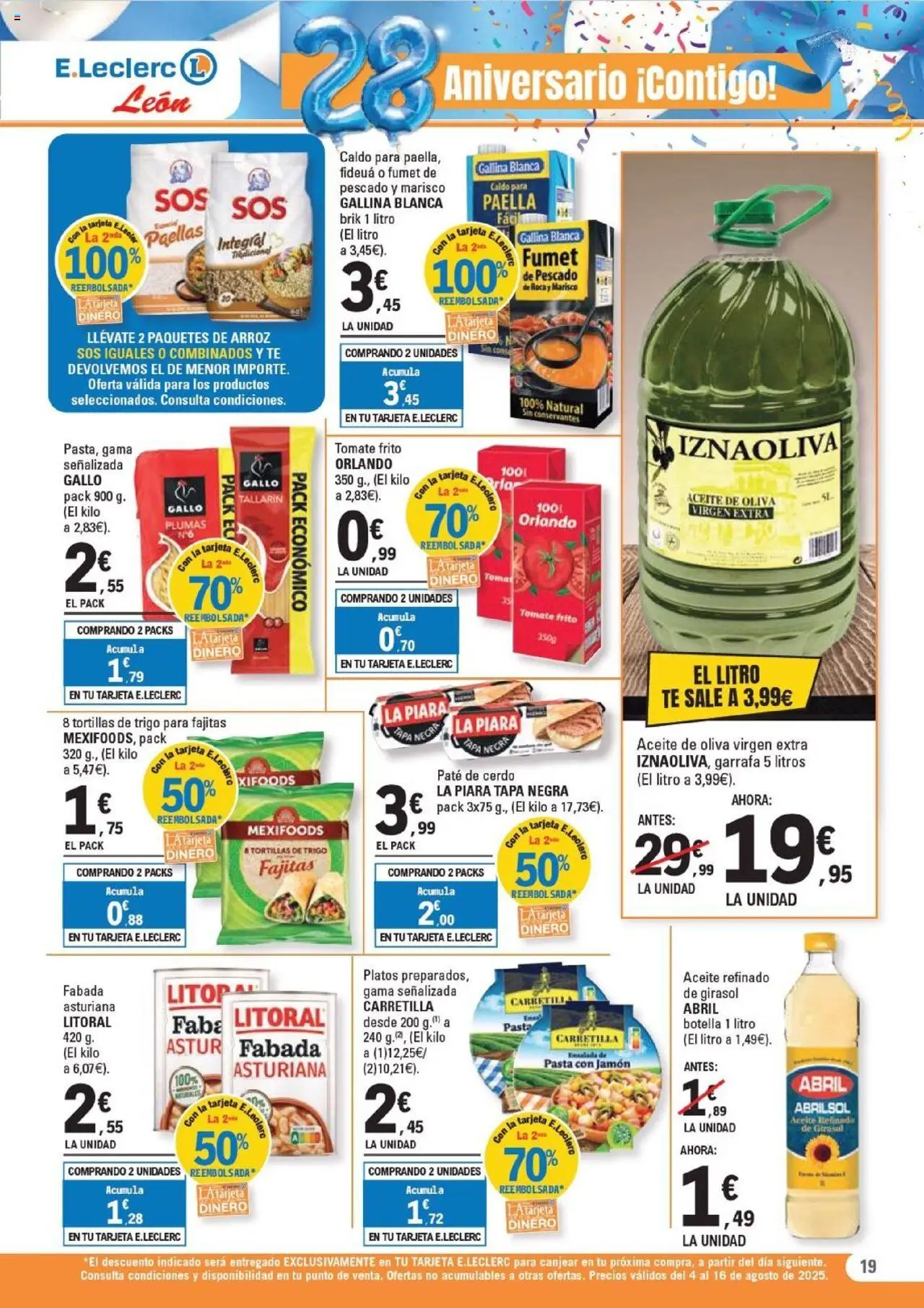 E.Leclerc folleto │ válido desde el 04.08.2025 | Página: 19 | Productos: Paté, Arroz, Aceite de oliva, Aceite de oliva virgen extra