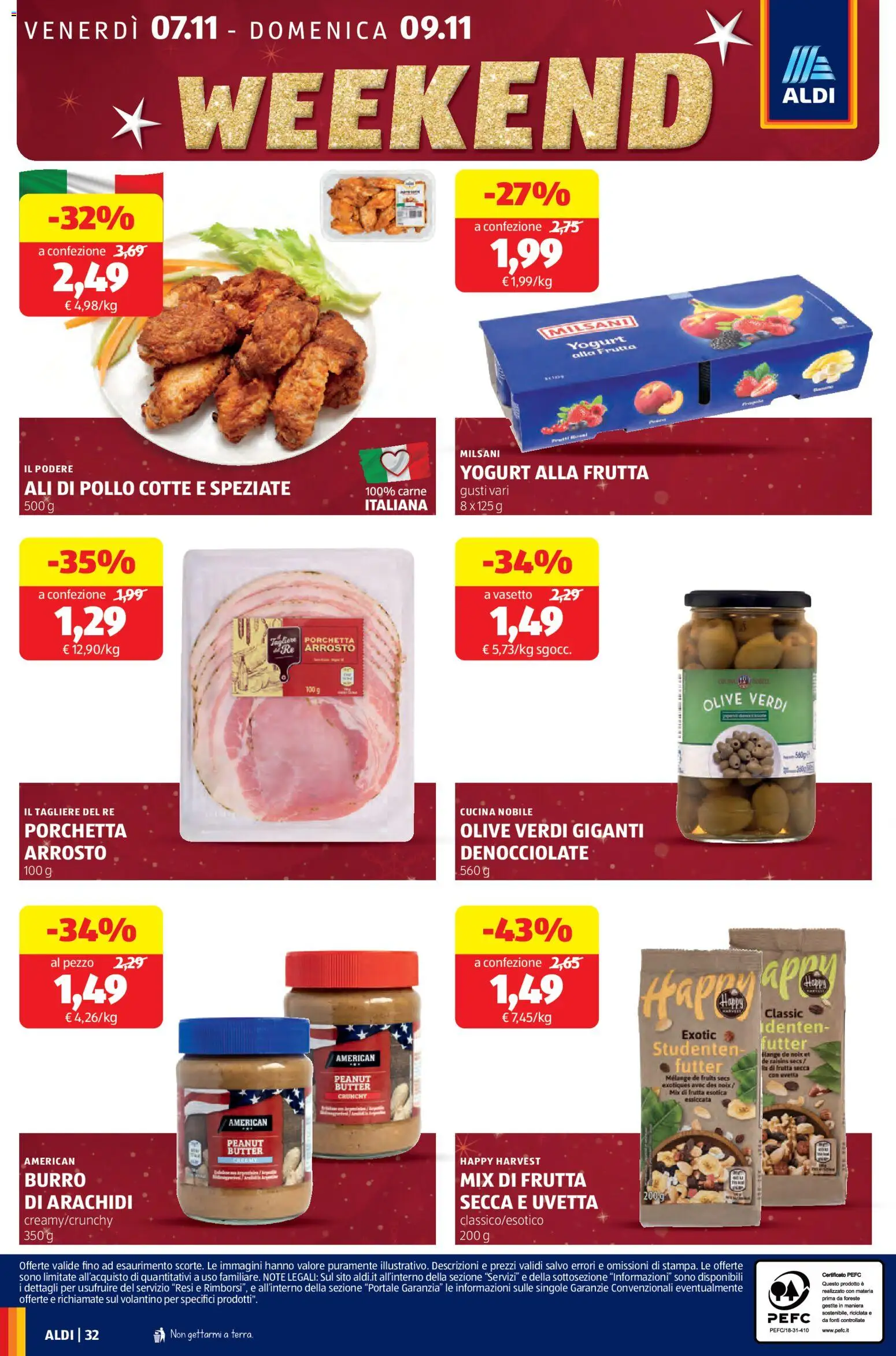 Volantino Aldi del 03.11.2025 | Pagina: 32 | Prodotti: Yogurt, Frutta, Arachidi, Burro di arachidi