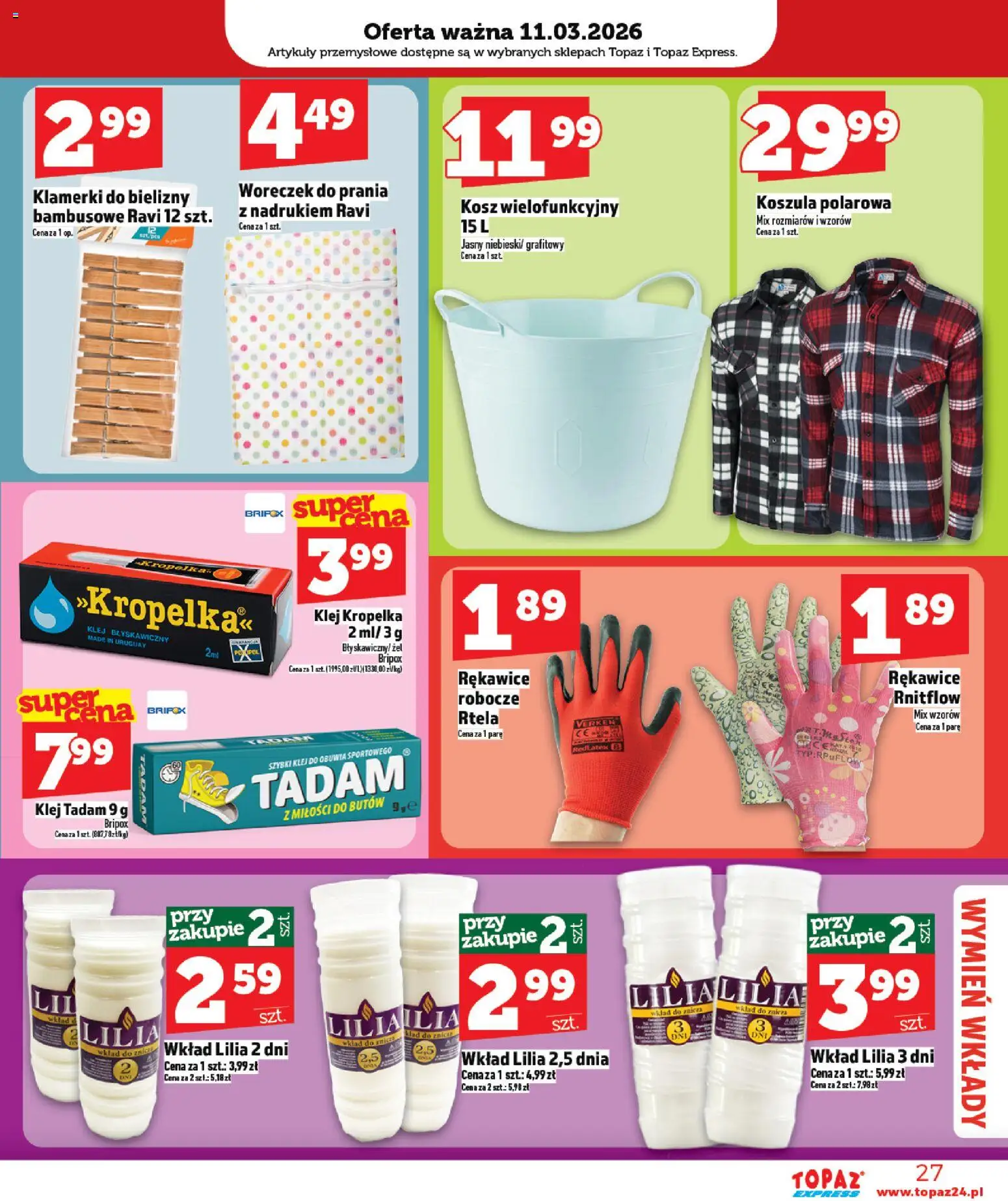Topaz gazetka - Express od 05.03.2026 | Strona: 27 | Produkty: Koszula, Klej tadam, Artykuły przemysłowe, Znicze