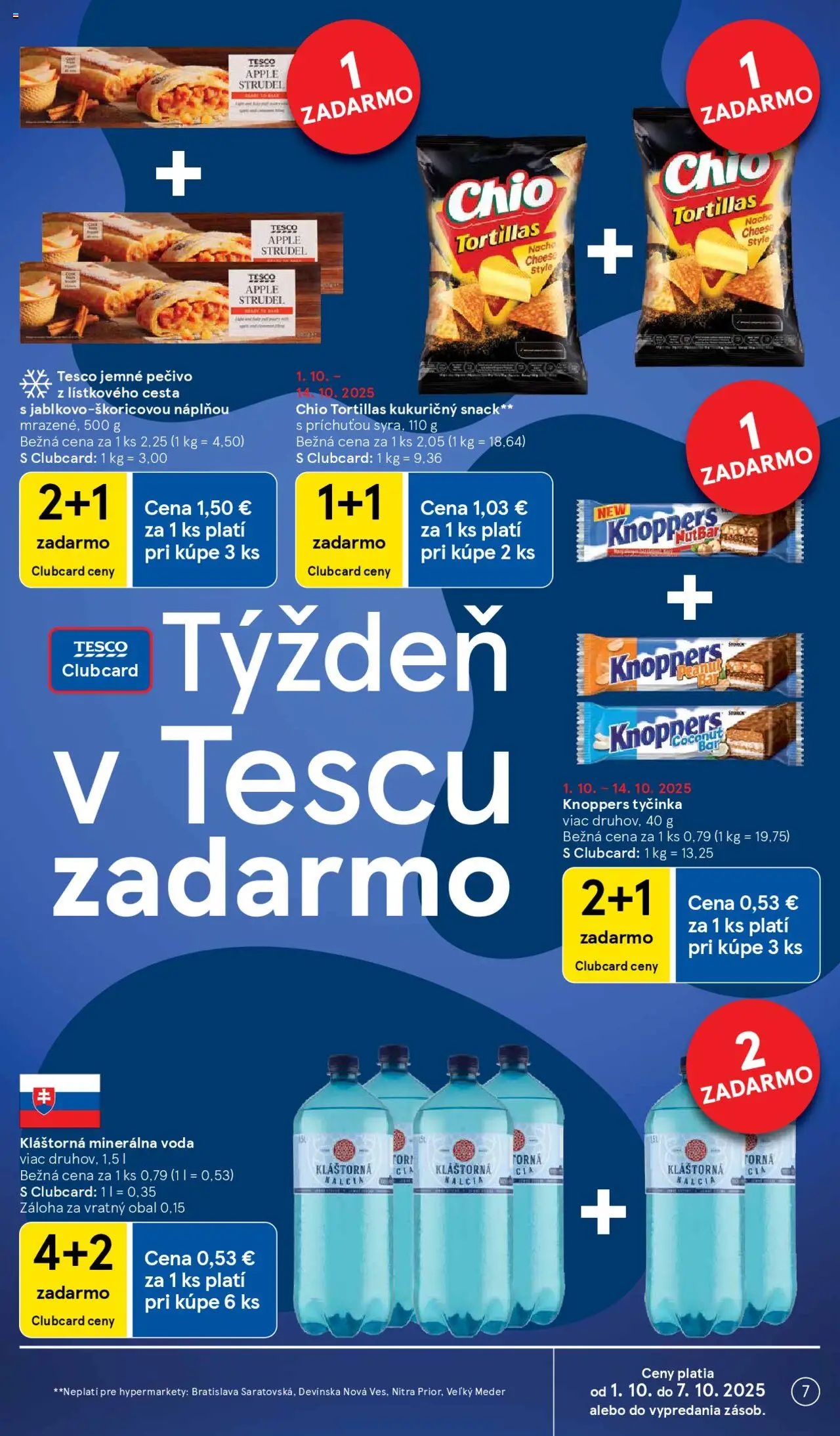 Nové Tesco akcie – leták je platný od 01.10.2025 | Strana: 7 | Produkty: Tortilla, Apple, Voda, Minerálna voda