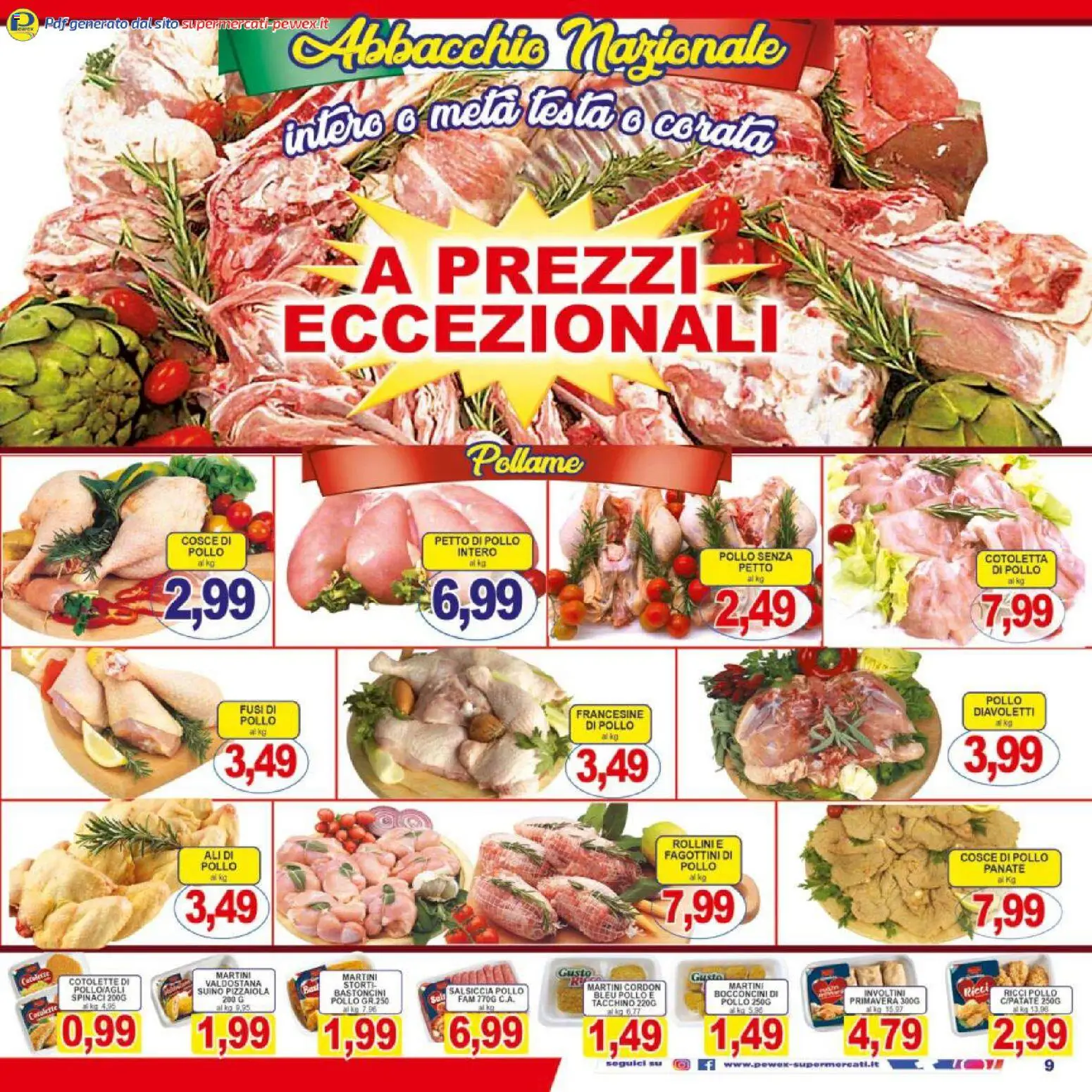 Volantino Pewex del 17.03.2026 | Pagina: 9 | Prodotti: Petto di Pollo, Suino, Salsiccia, Spinaci