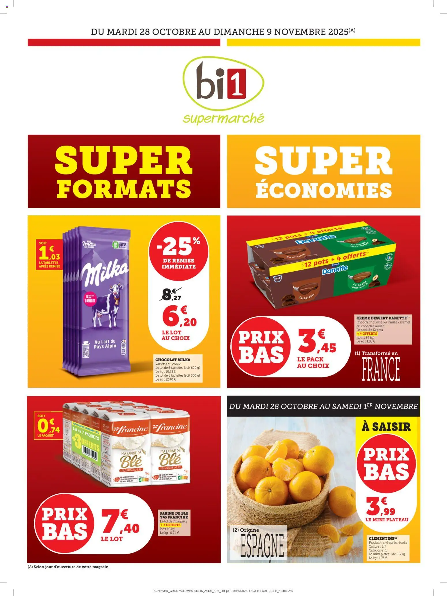{H1} | Page: 1 | Produits: Clé, Plateau, Farine, Chocolat