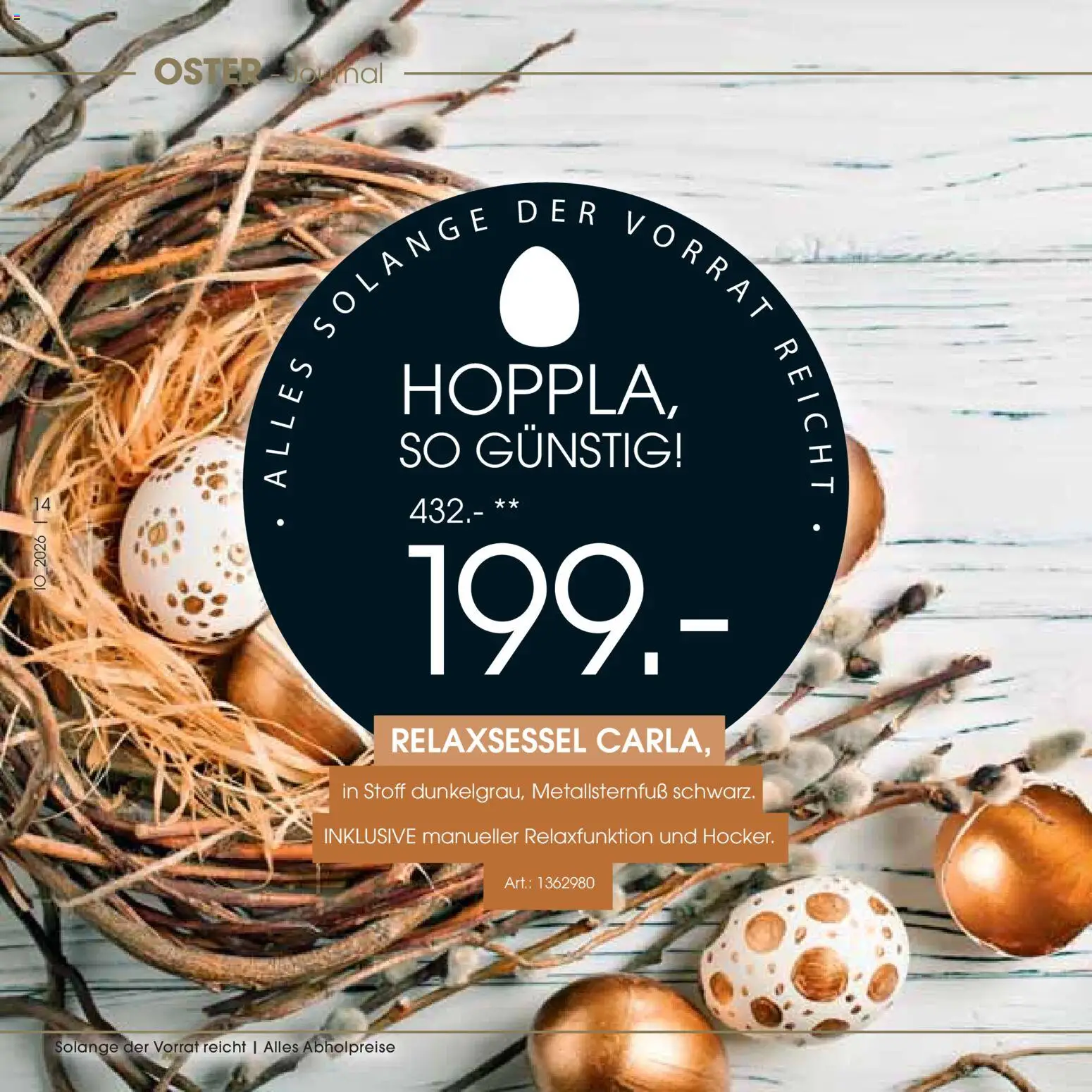 Zurbrüggen Oster-Journal – gültig ab 23.03.2026 | Seite: 14 | Produkte: Relaxsessel