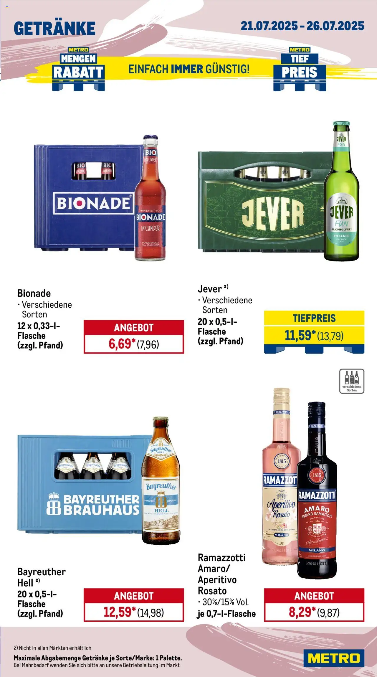 Metro Prospekt 	 - gültig ab dem 21.07.2025 | Seite: 13 | Produkte: Bayreuther hell, Bionade, Jever, Ramazzotti